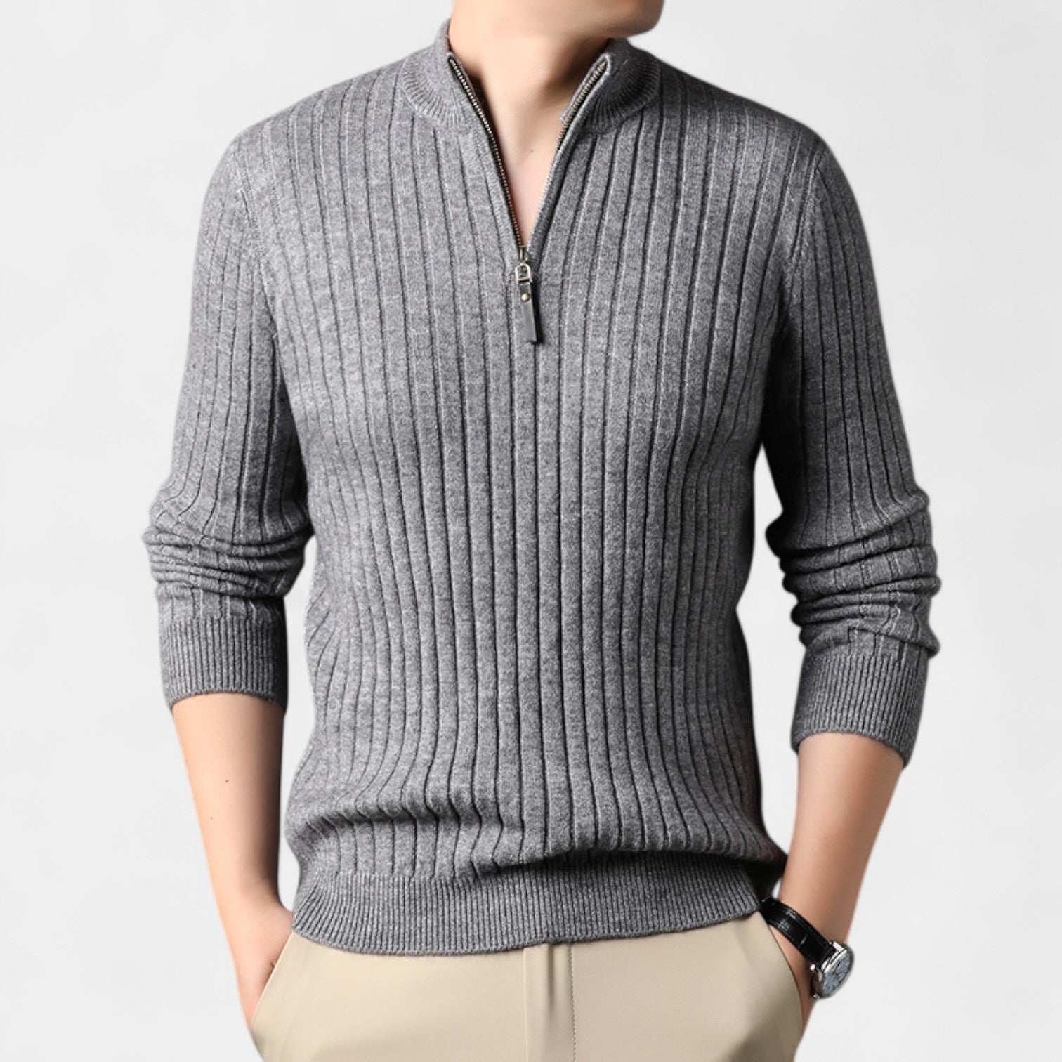 Riche | Pull homme quart zip en maille rayée – raffiné, ajusté, silhouette quotidienne