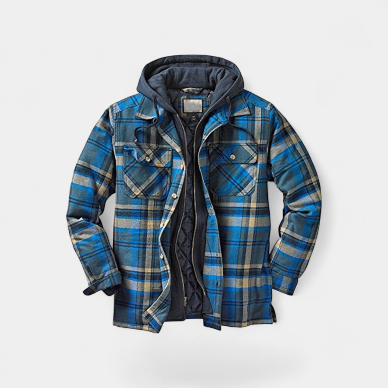 Riche | Veste Homme Coton Matelassée à Capuche Motif Carreaux – Essentiel Quotidien Raffiné