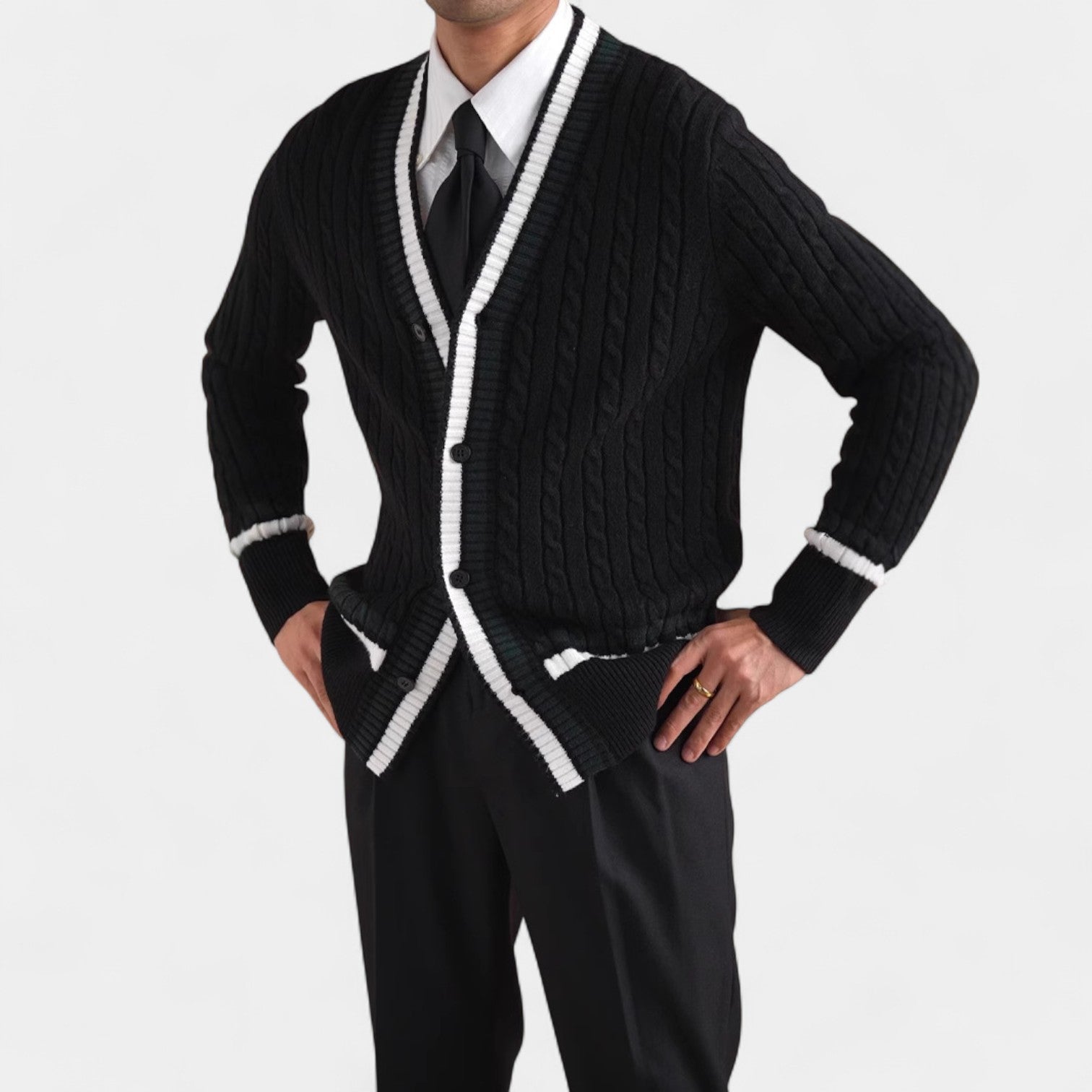Riche | Cardigan homme en laine torsadée boutonné – raffiné, texturé, élégance quotidienne