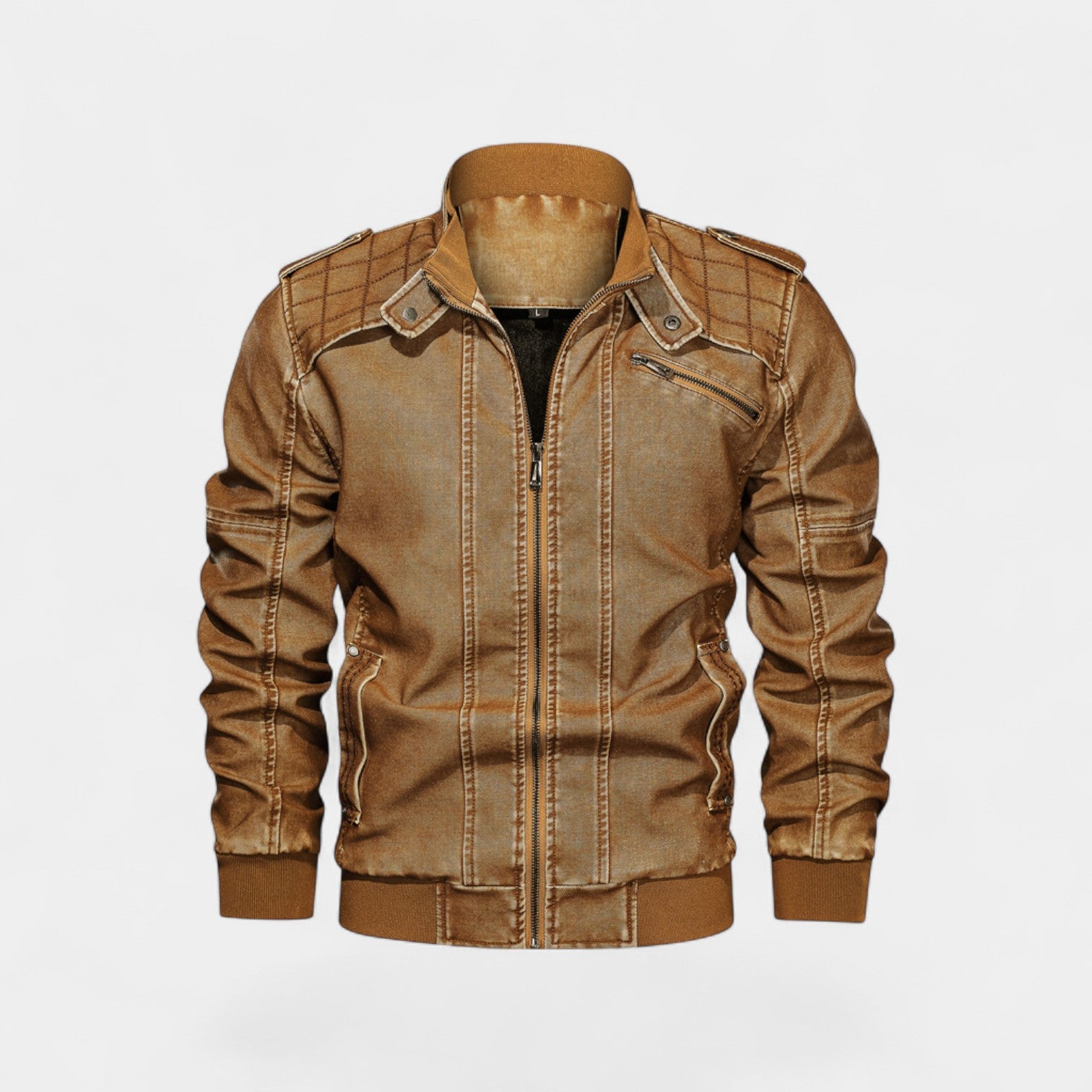 Riche | Veste homme en cuir col montant – finition mate, raffinée, silhouette quotidienne