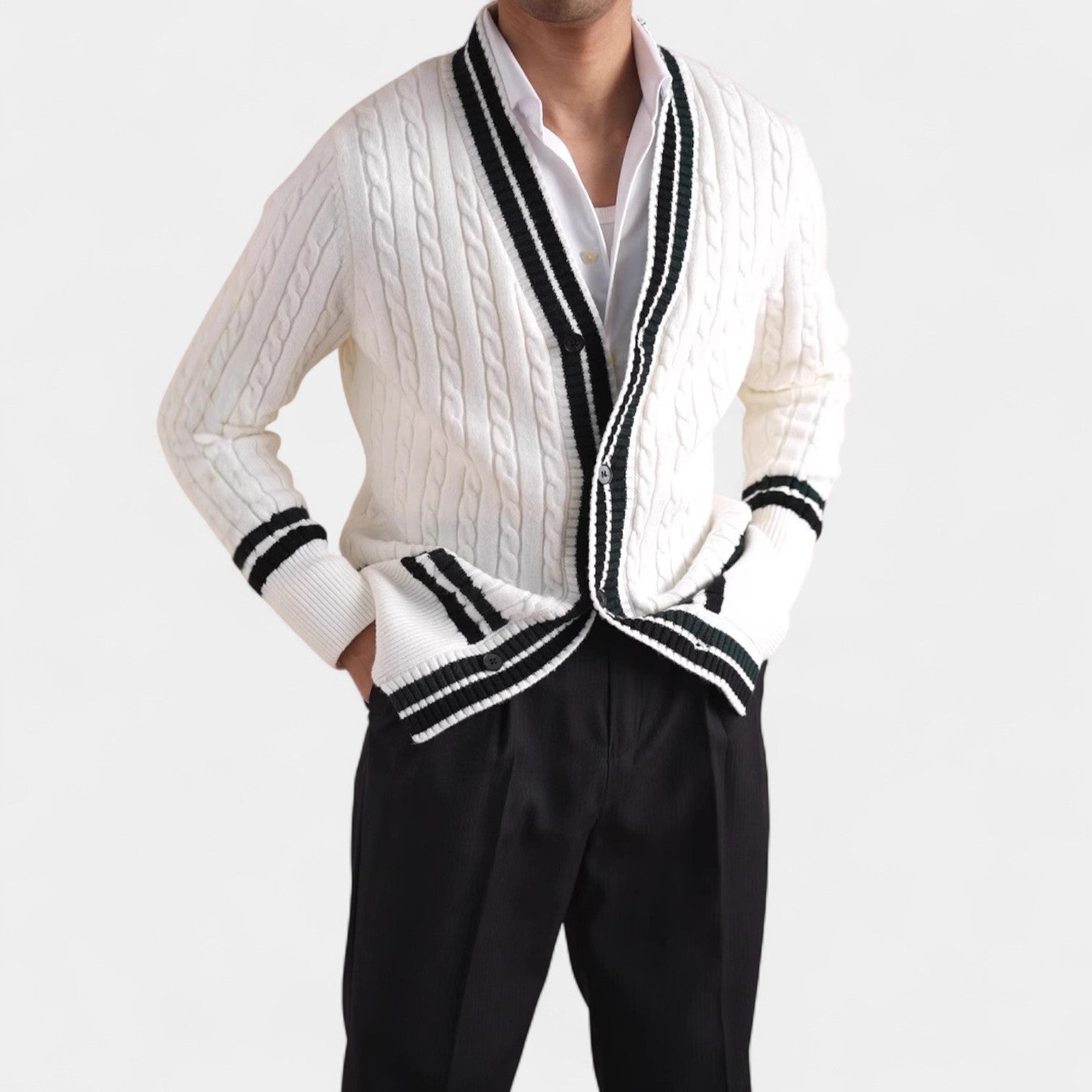 Riche | Cardigan homme en laine torsadée boutonné – raffiné, texturé, élégance quotidienne