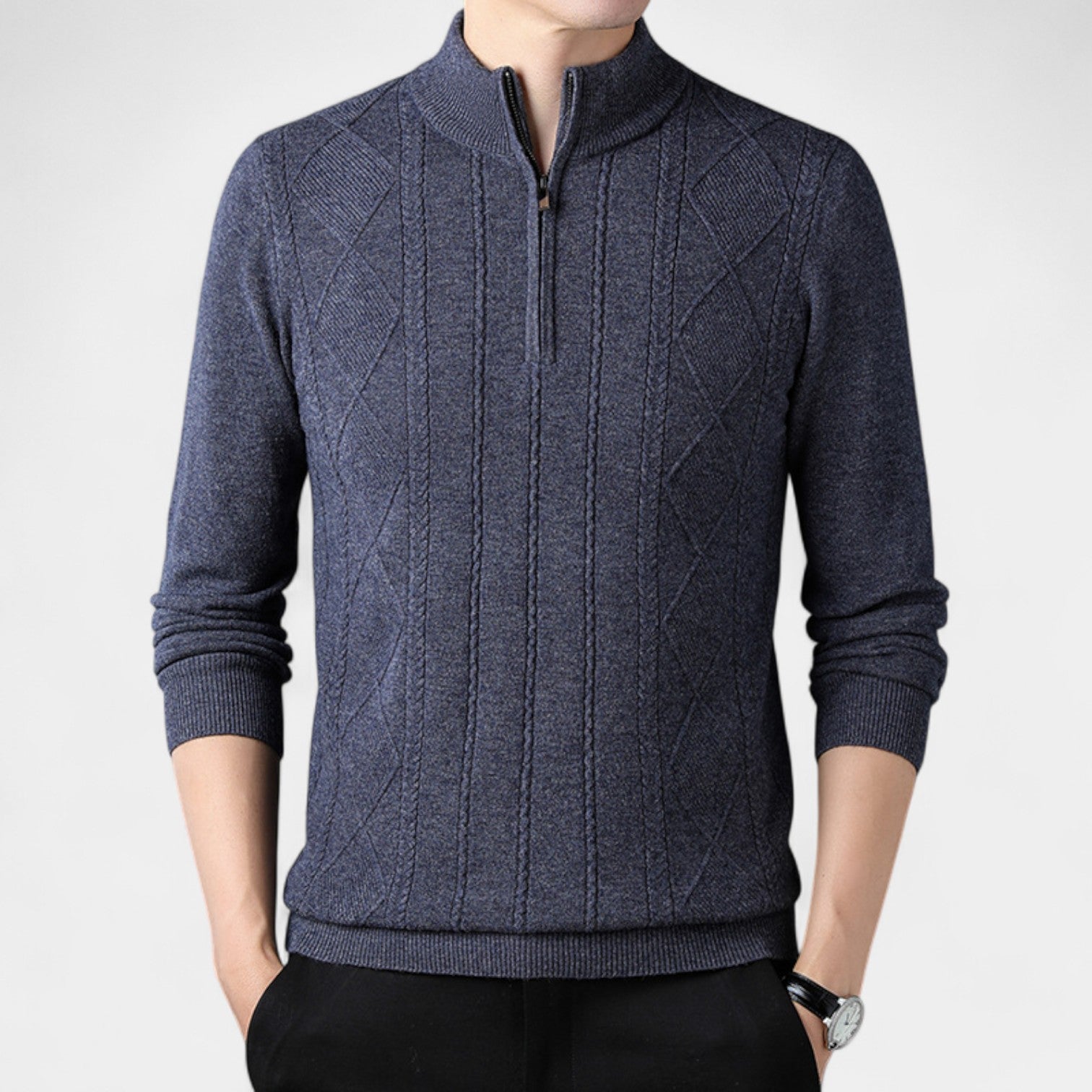 Riche | Pull homme col zippé un quart en maille laine – raffiné, chaud, coupe quotidienne