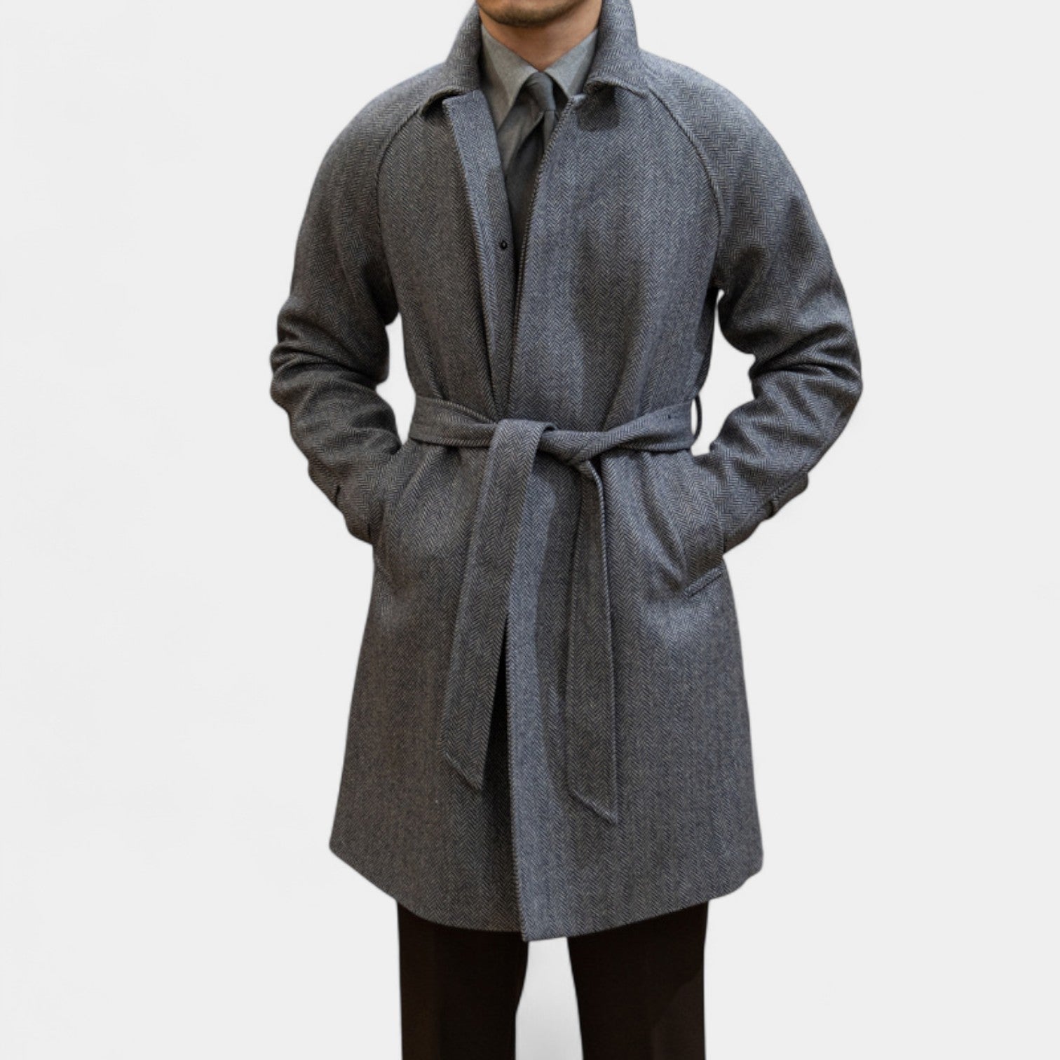 Riche | Trenchcoat homme laine chevrons slim fit – taillé, raffiné, silhouette intemporelle