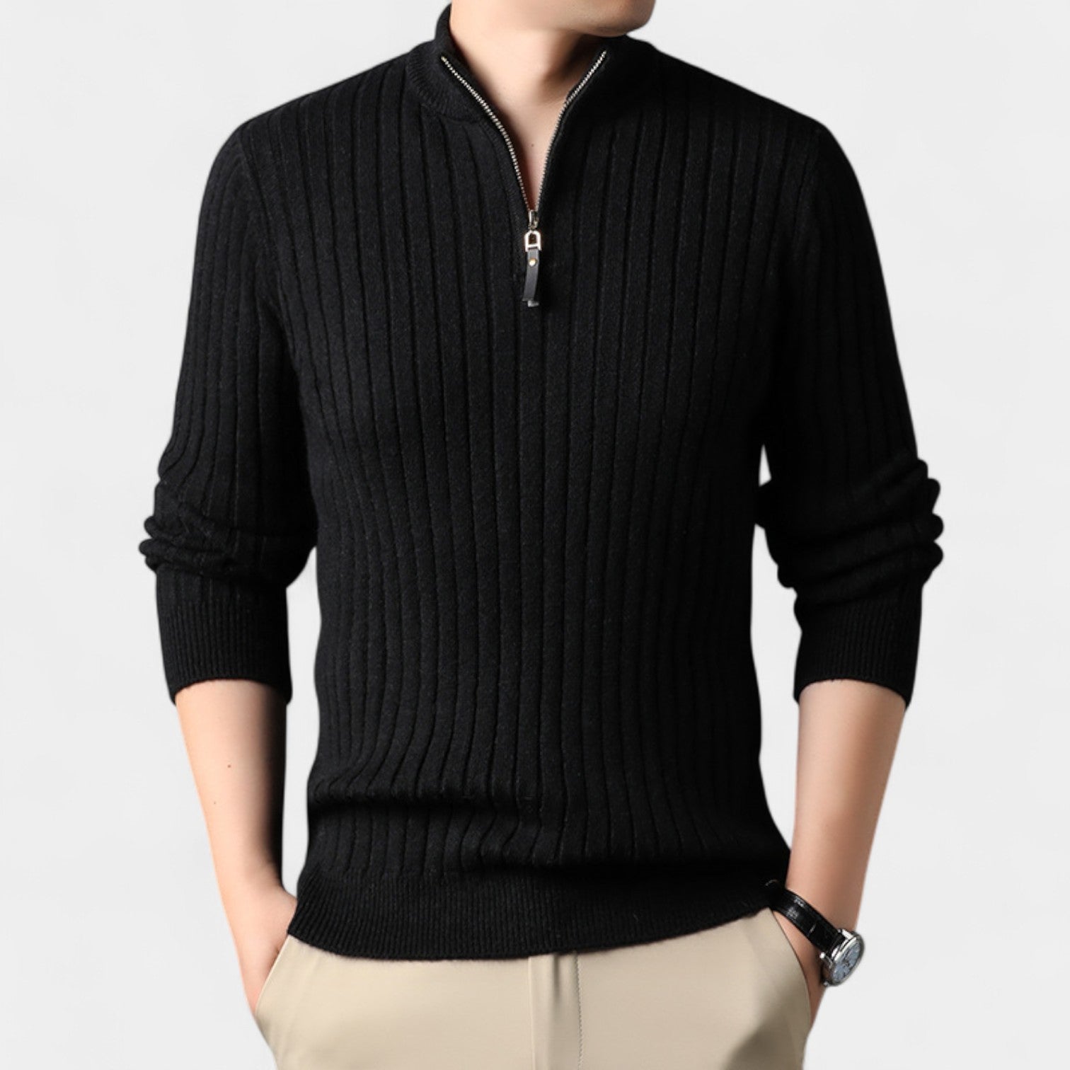 Riche | Pull homme quart zip en maille rayée – raffiné, ajusté, silhouette quotidienne