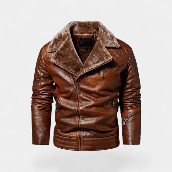 Riche | Veste en cuir homme vintage doublée polaire – zip oblique, chaleur hivernale