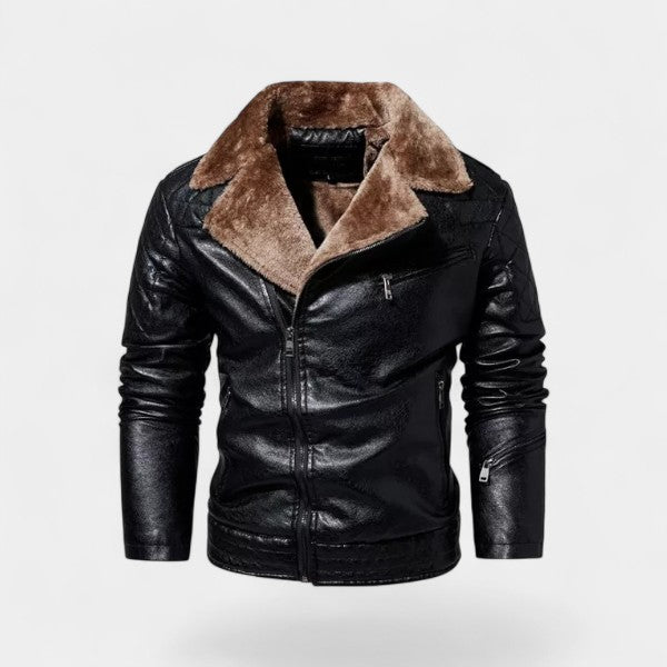 Riche | Veste en cuir homme vintage doublée polaire – zip oblique, chaleur hivernale