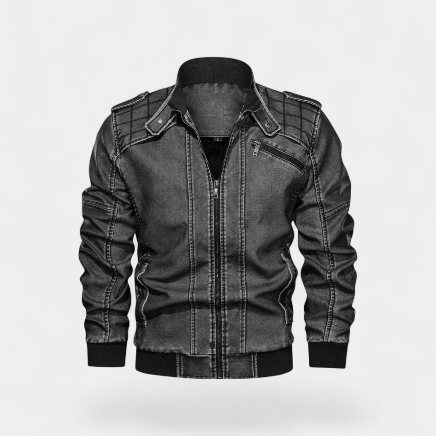 Riche | Veste homme en cuir col montant – finition mate, raffinée, silhouette quotidienne