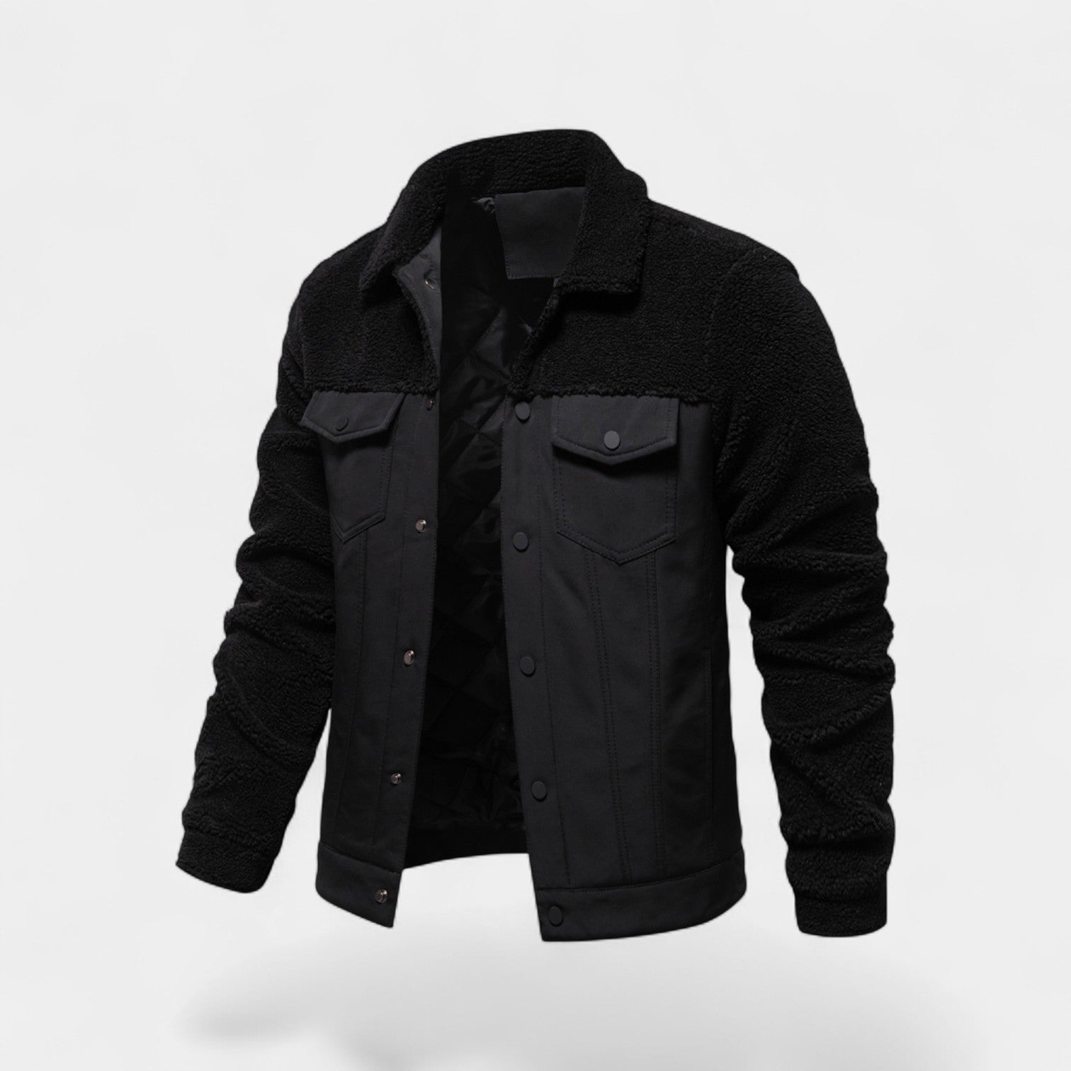 Riche | Veste homme patchwork en laine d’agneau – décontractée, raffinée, silhouette hivernale