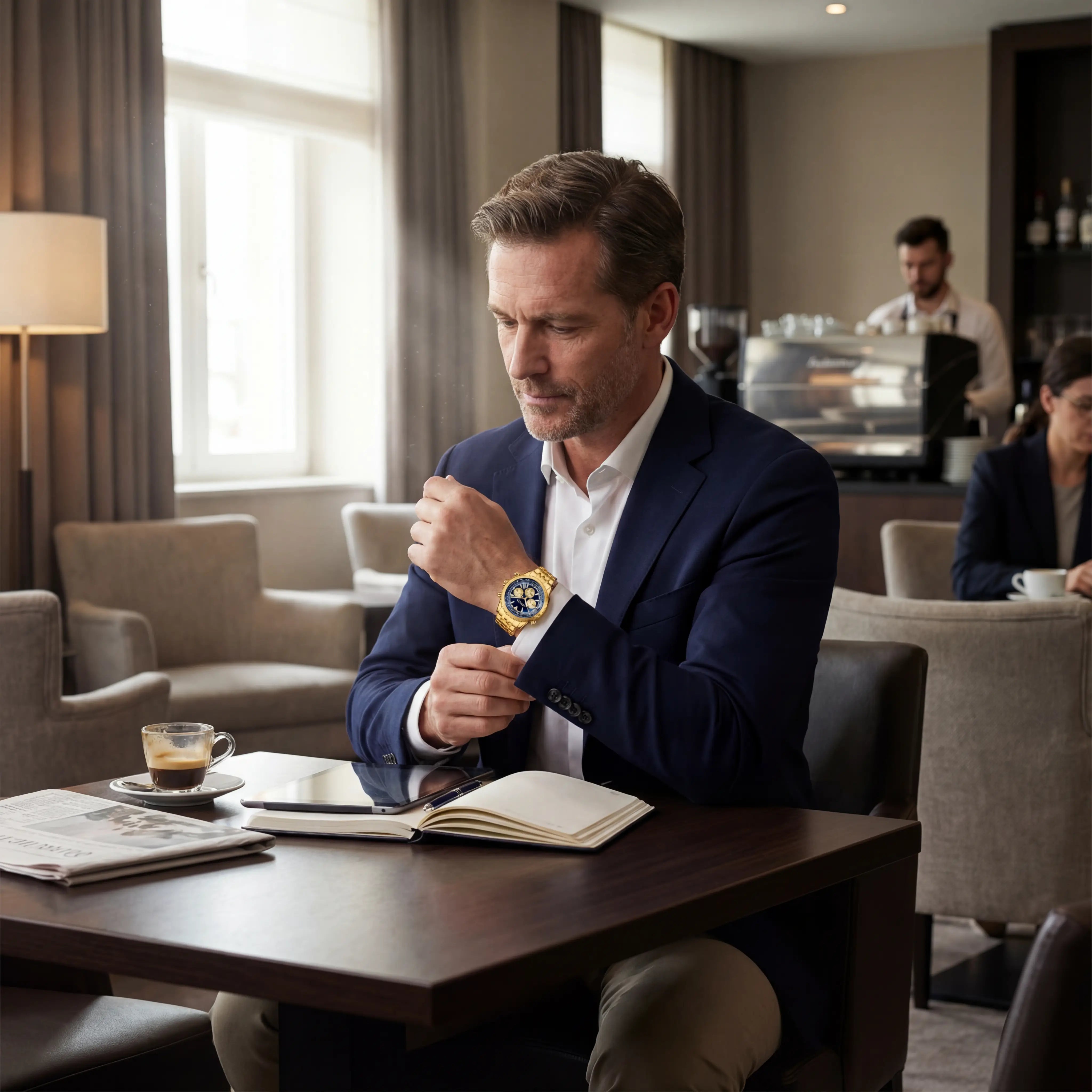 Riche | Montre pour Homme Dorée en Acier Inoxydable – Quartz Lumineuse et Étanche 43 mm