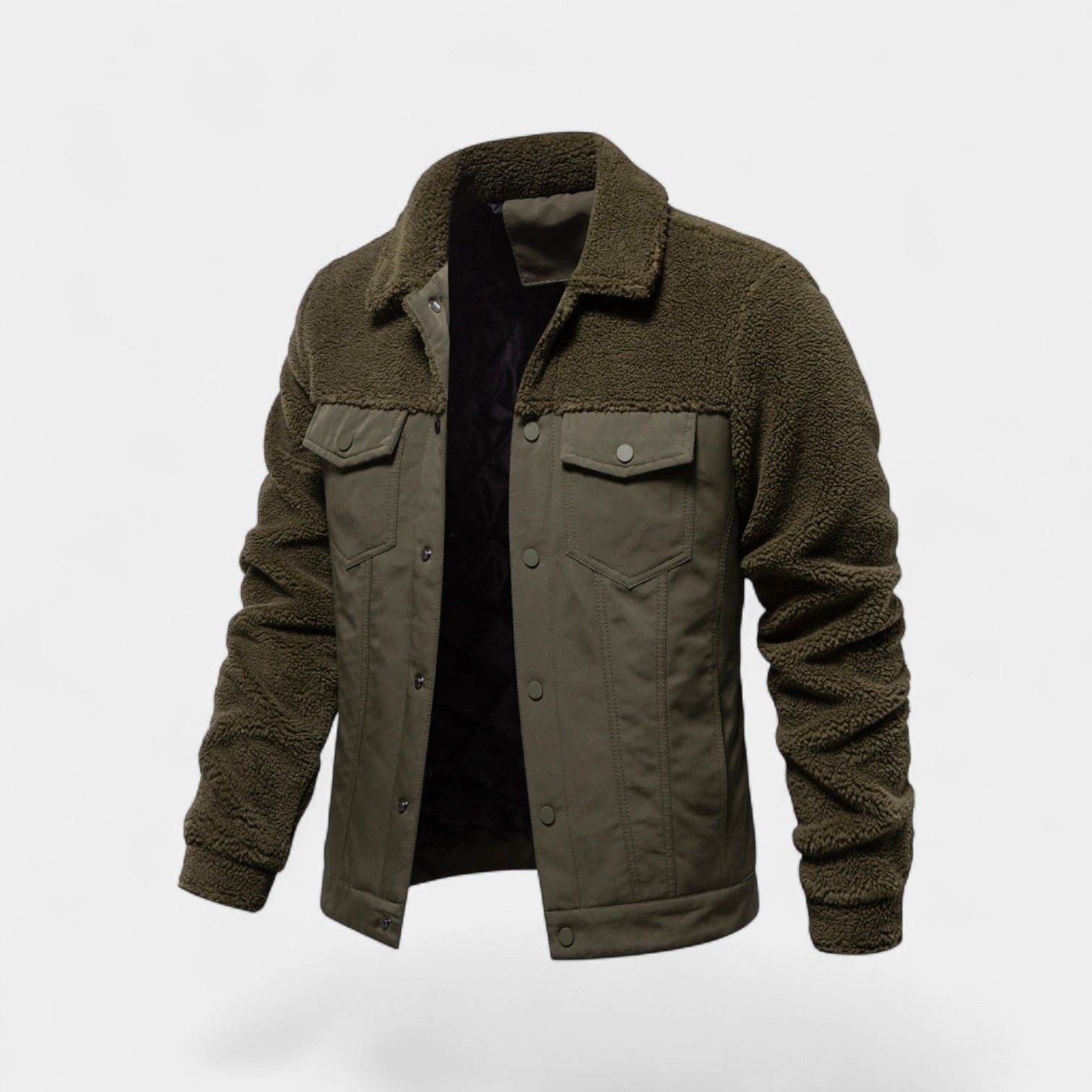 Riche | Veste homme patchwork en laine d’agneau – décontractée, raffinée, silhouette hivernale