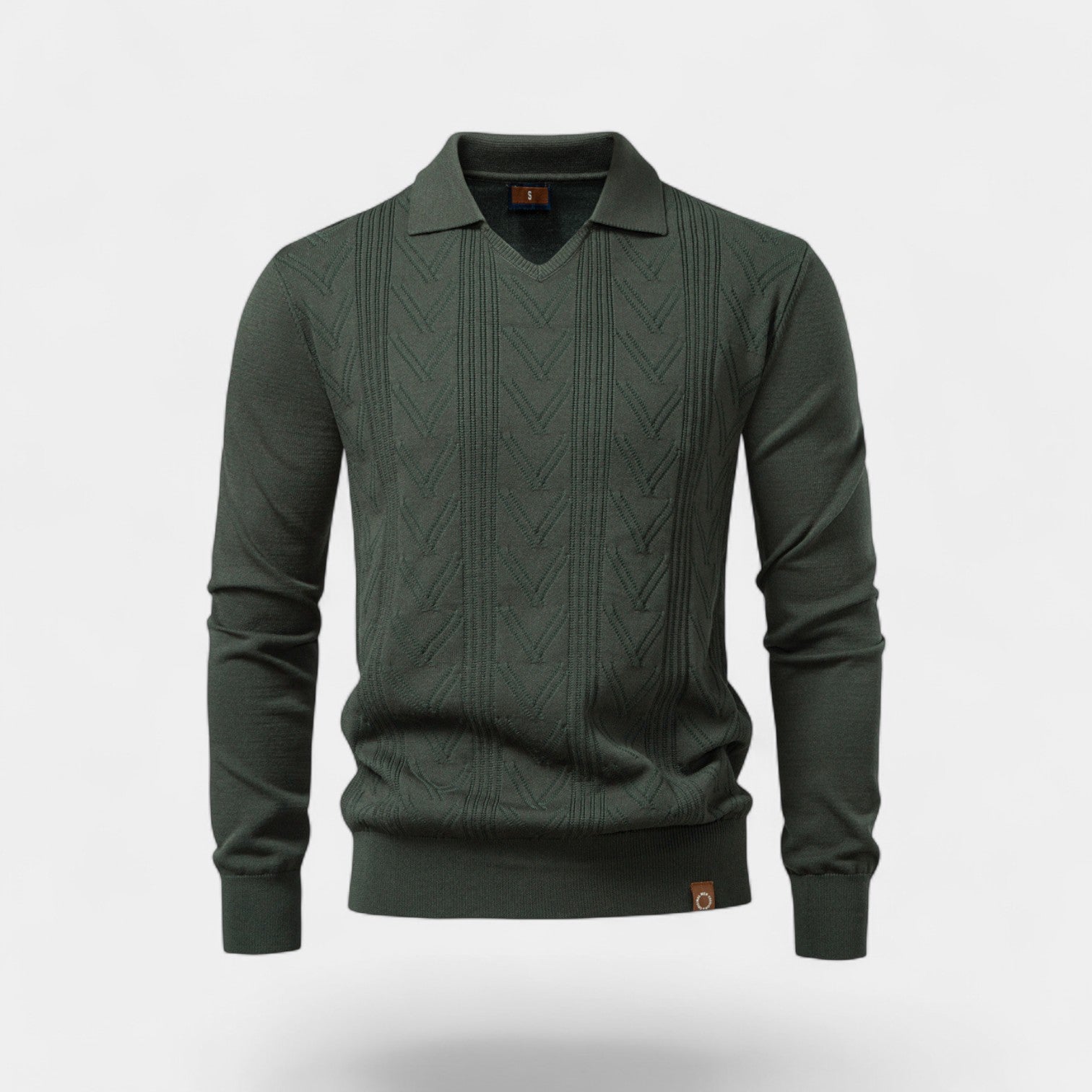 Riche | Polo homme jacquard maille col V – torsades classiques