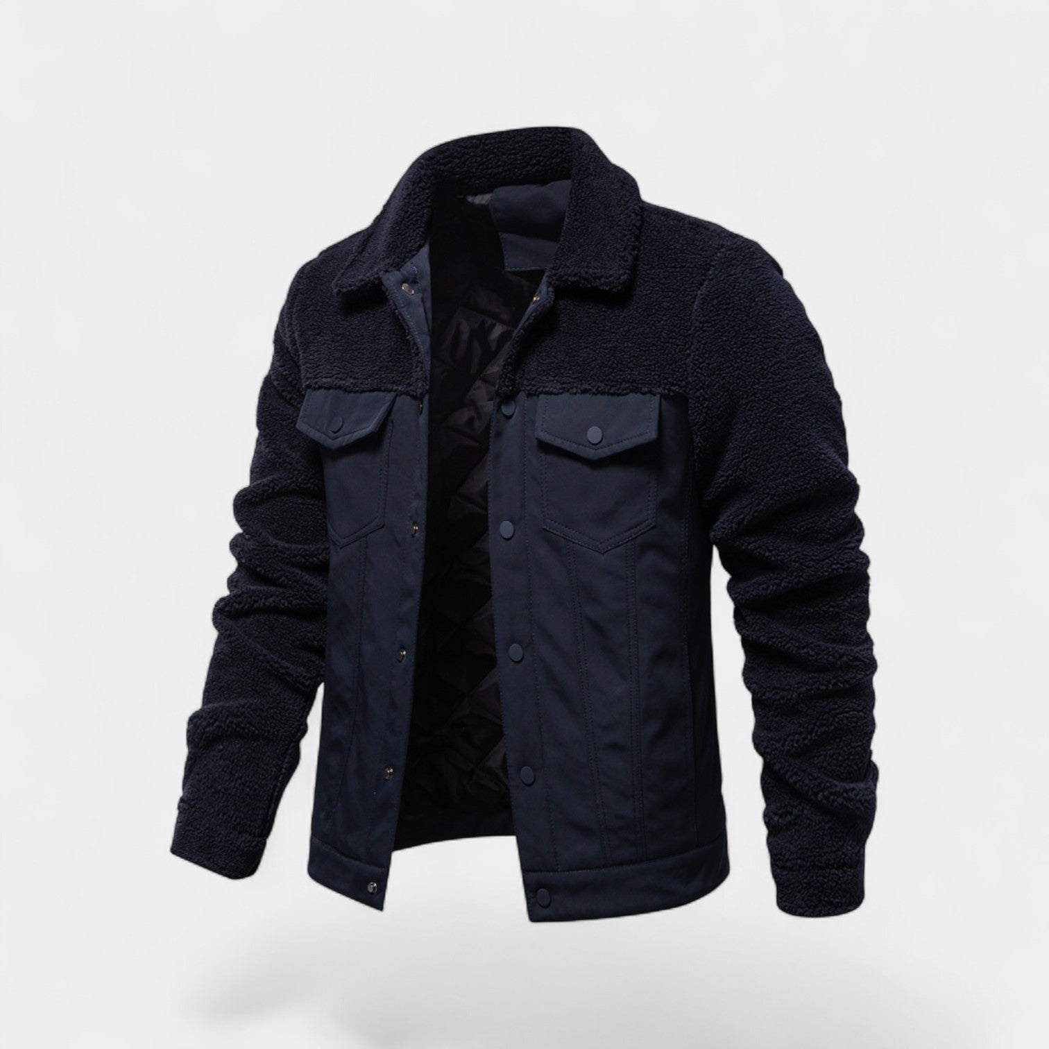 Riche | Veste homme patchwork en laine d’agneau – décontractée, raffinée, silhouette hivernale