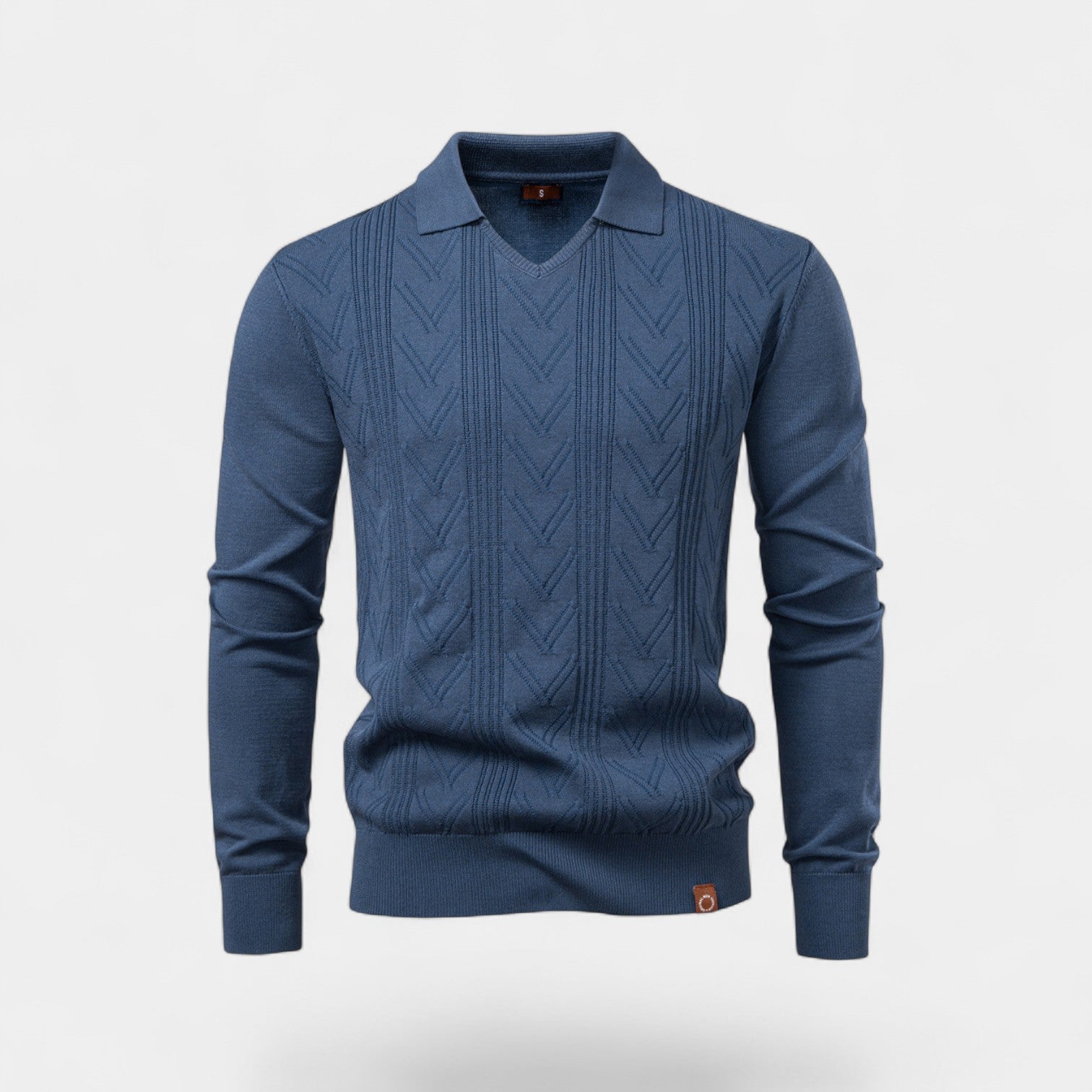 Riche | Polo homme jacquard maille col V – torsades classiques
