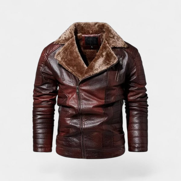 Riche | Veste en cuir homme vintage doublée polaire – zip oblique, chaleur hivernale
