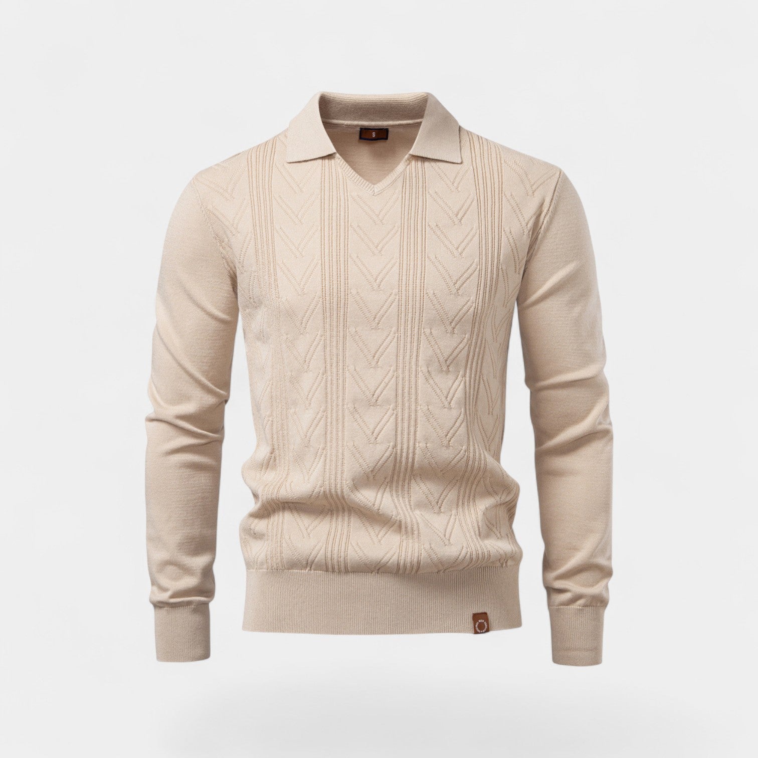 Riche | Polo homme jacquard maille col V – torsades classiques