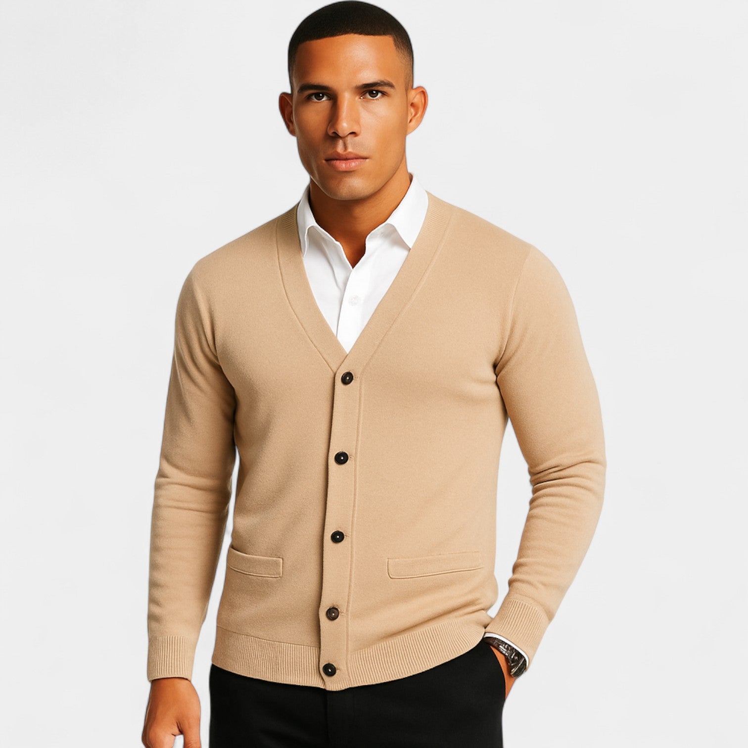 Riche | Cardigan homme coton coupe slim – Style boutonné minimaliste