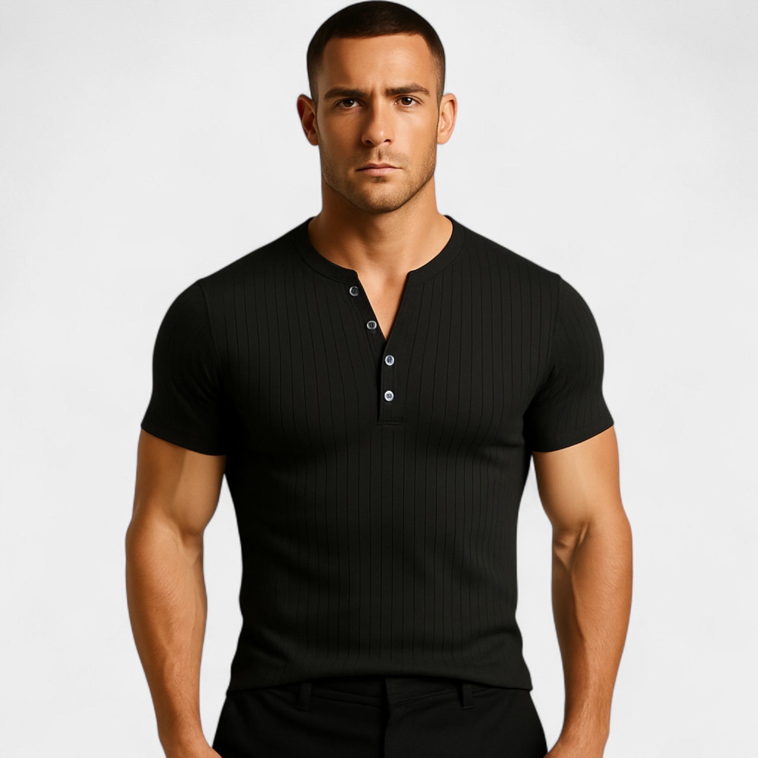 Riche | T-shirt homme stretch manches courtes côtelé – coupe slim unie