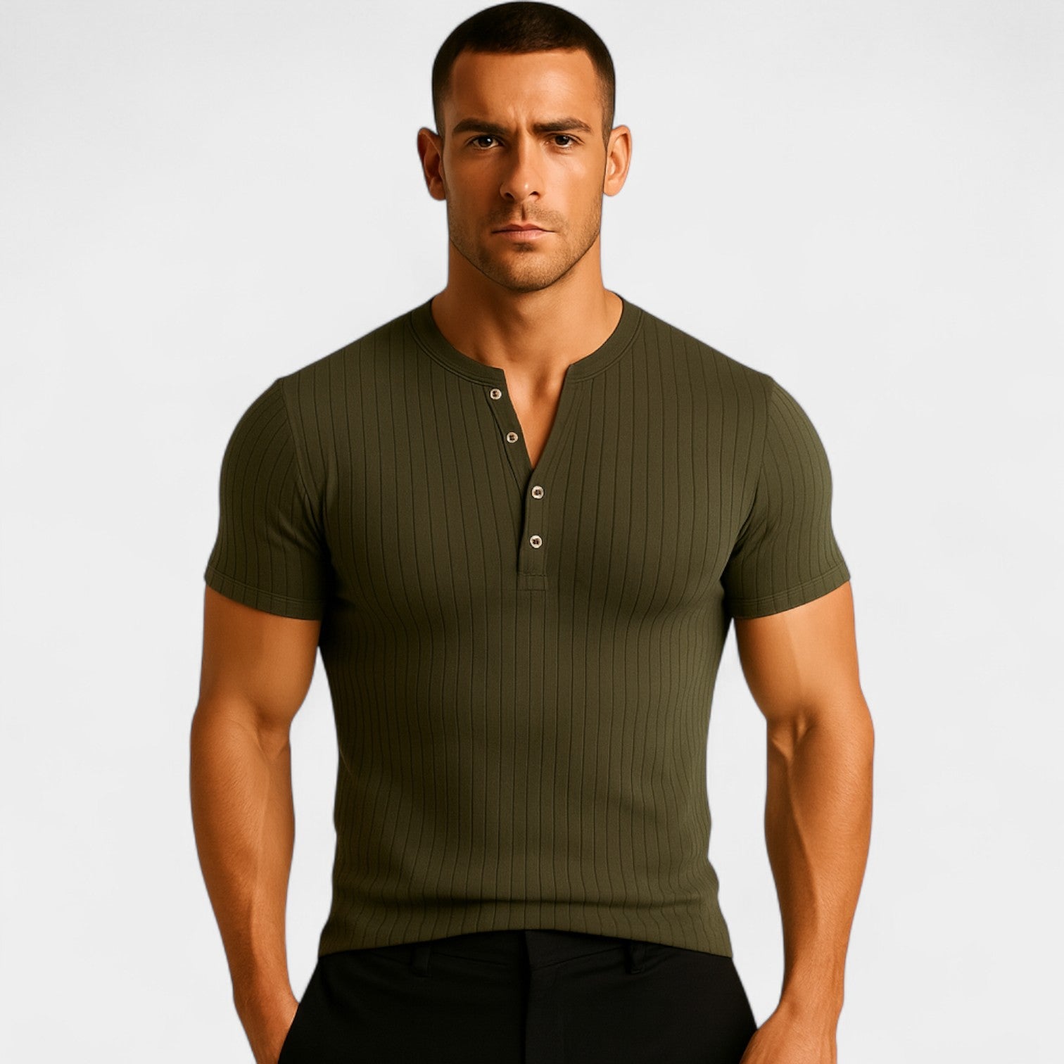 Riche | T-shirt homme stretch manches courtes côtelé – coupe slim unie