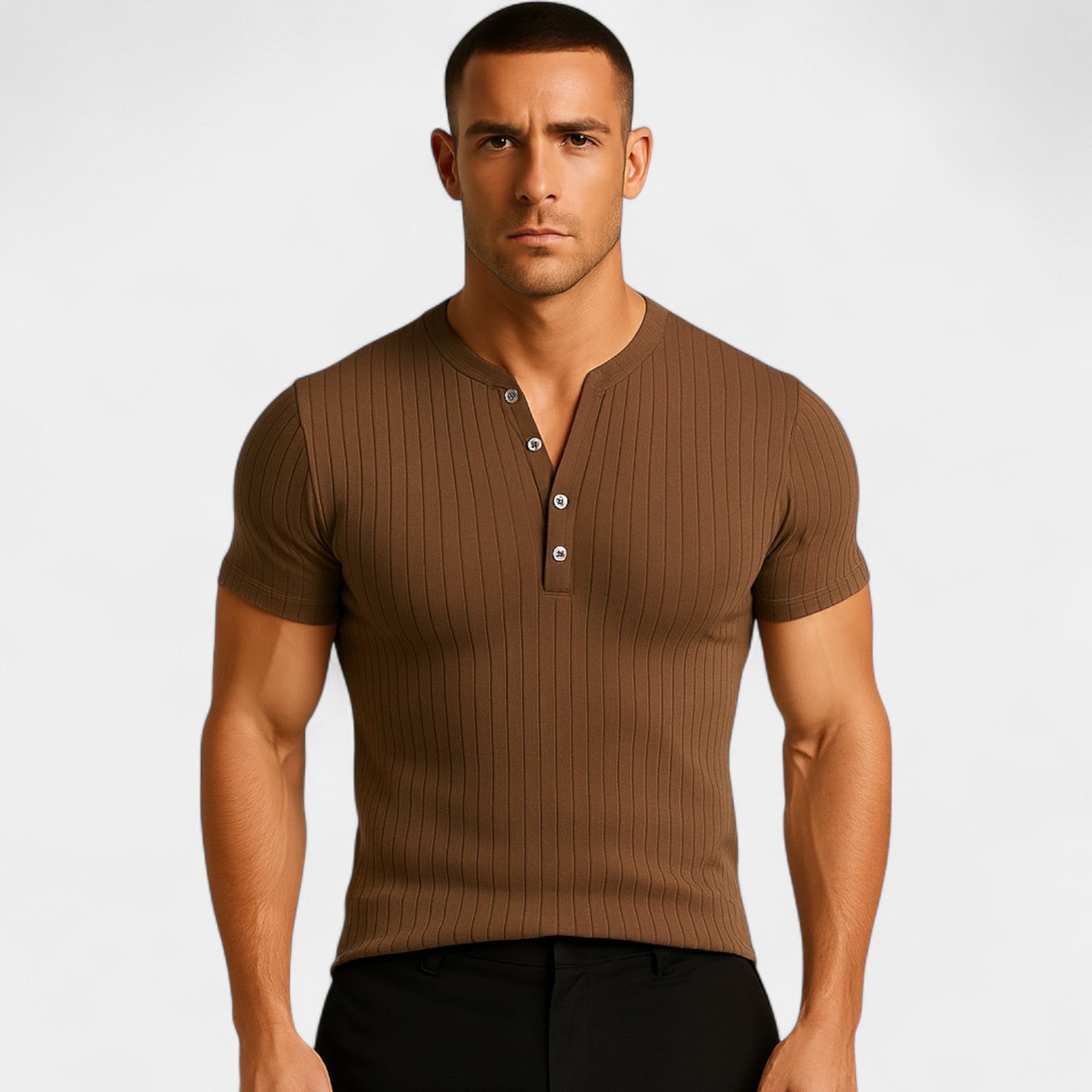 Riche | T-shirt homme stretch manches courtes côtelé – coupe slim unie