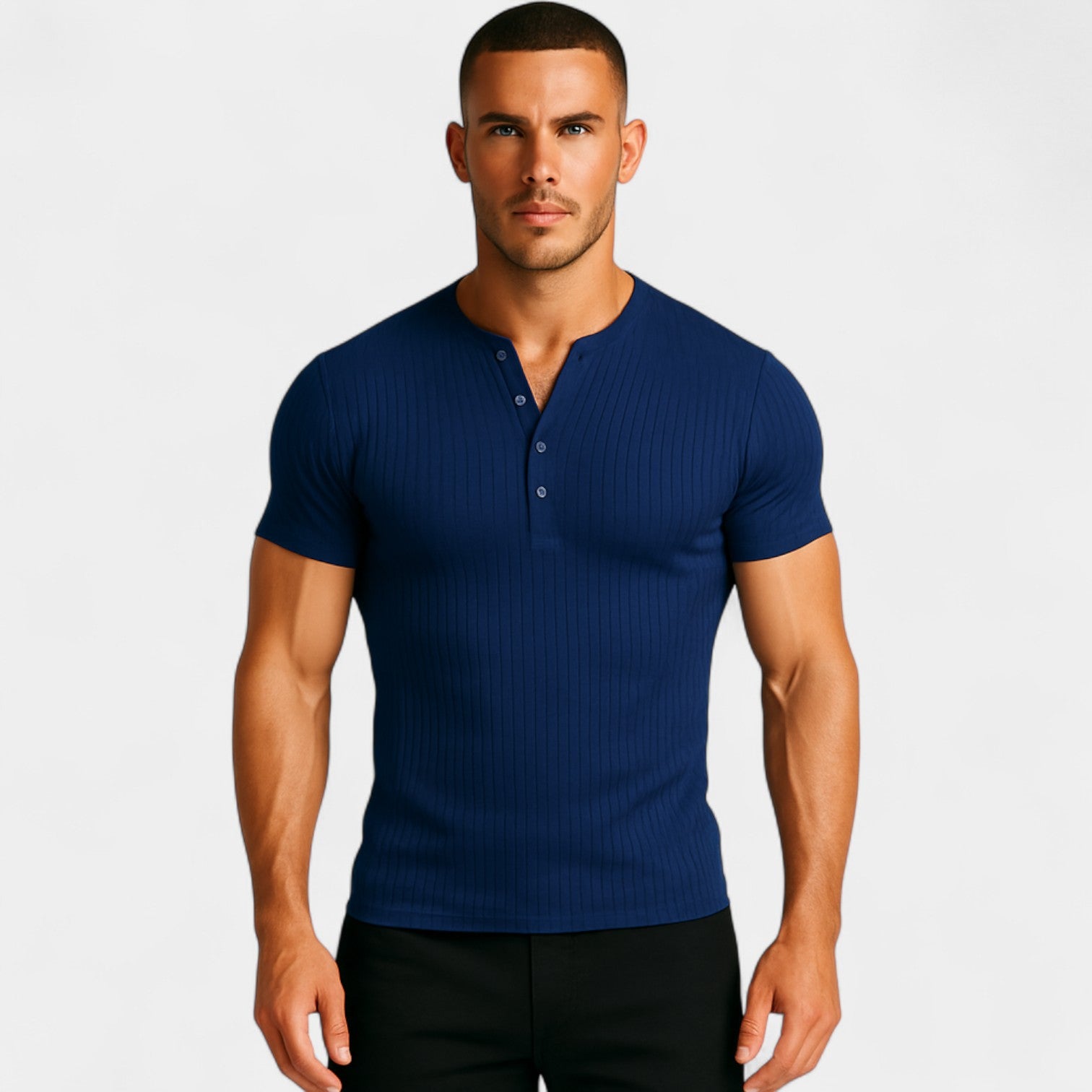 Riche | T-shirt homme stretch manches courtes côtelé – coupe slim unie