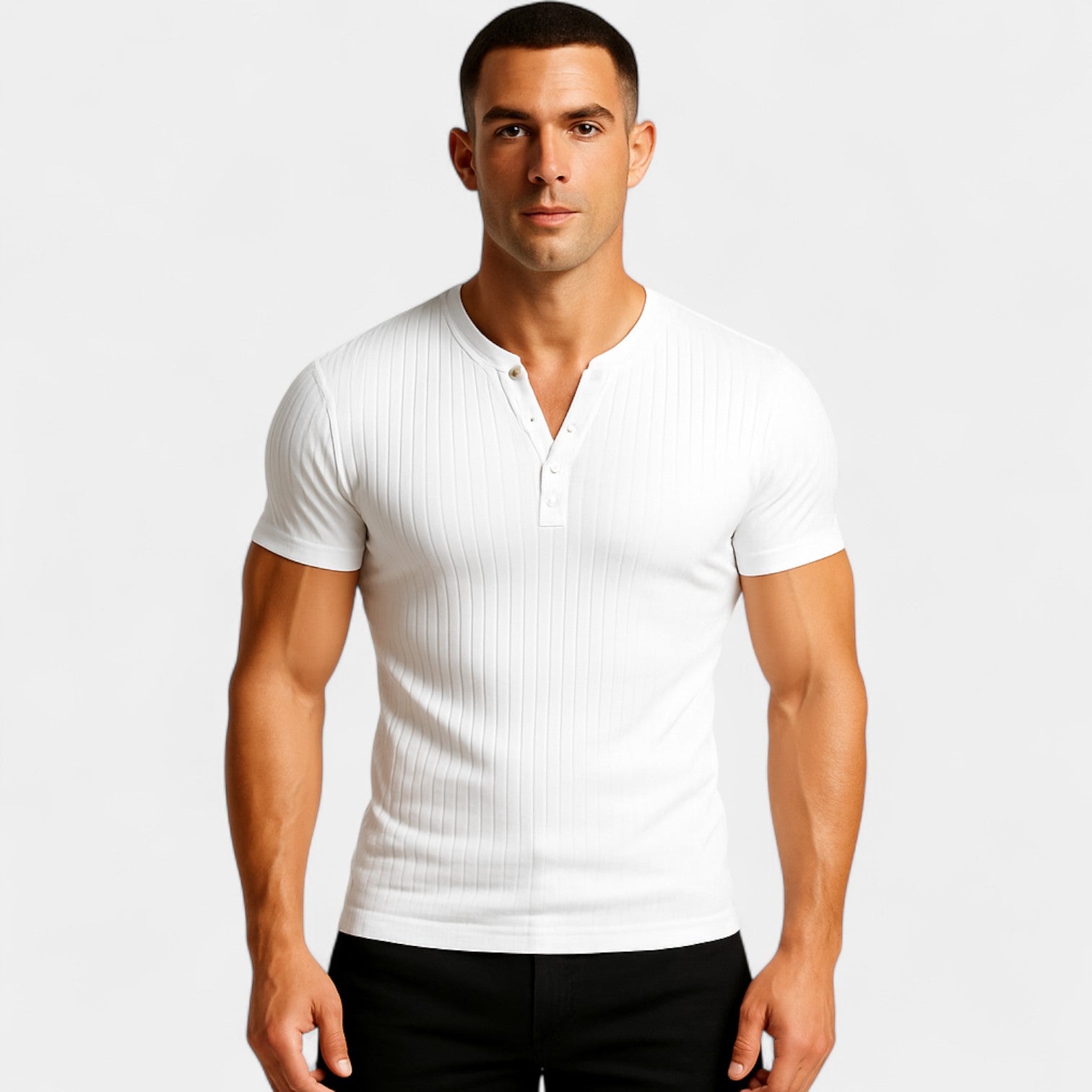 Riche | T-shirt homme stretch manches courtes côtelé – coupe slim unie