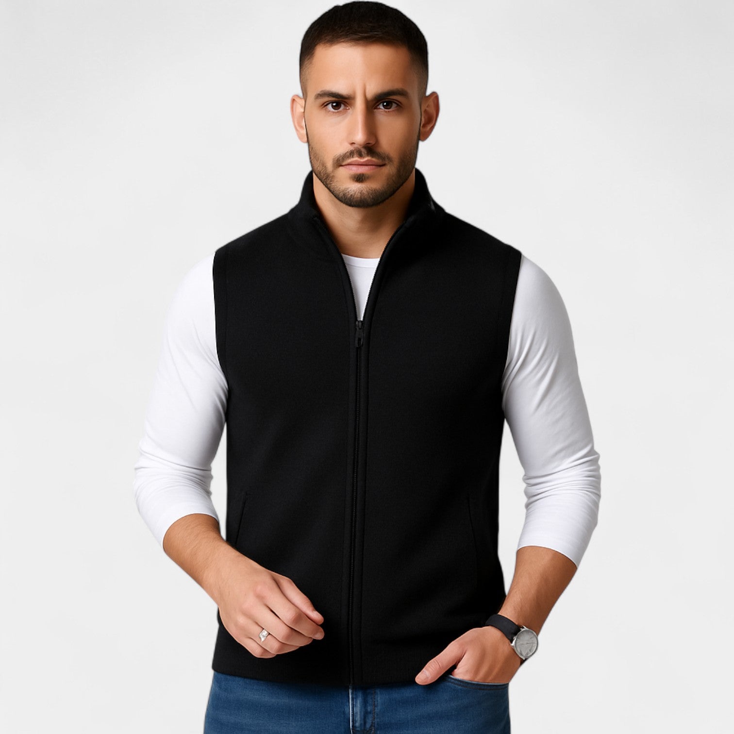 Riche | Gilet sans manches homme maille coton – Épais chaud fermeture zippée
