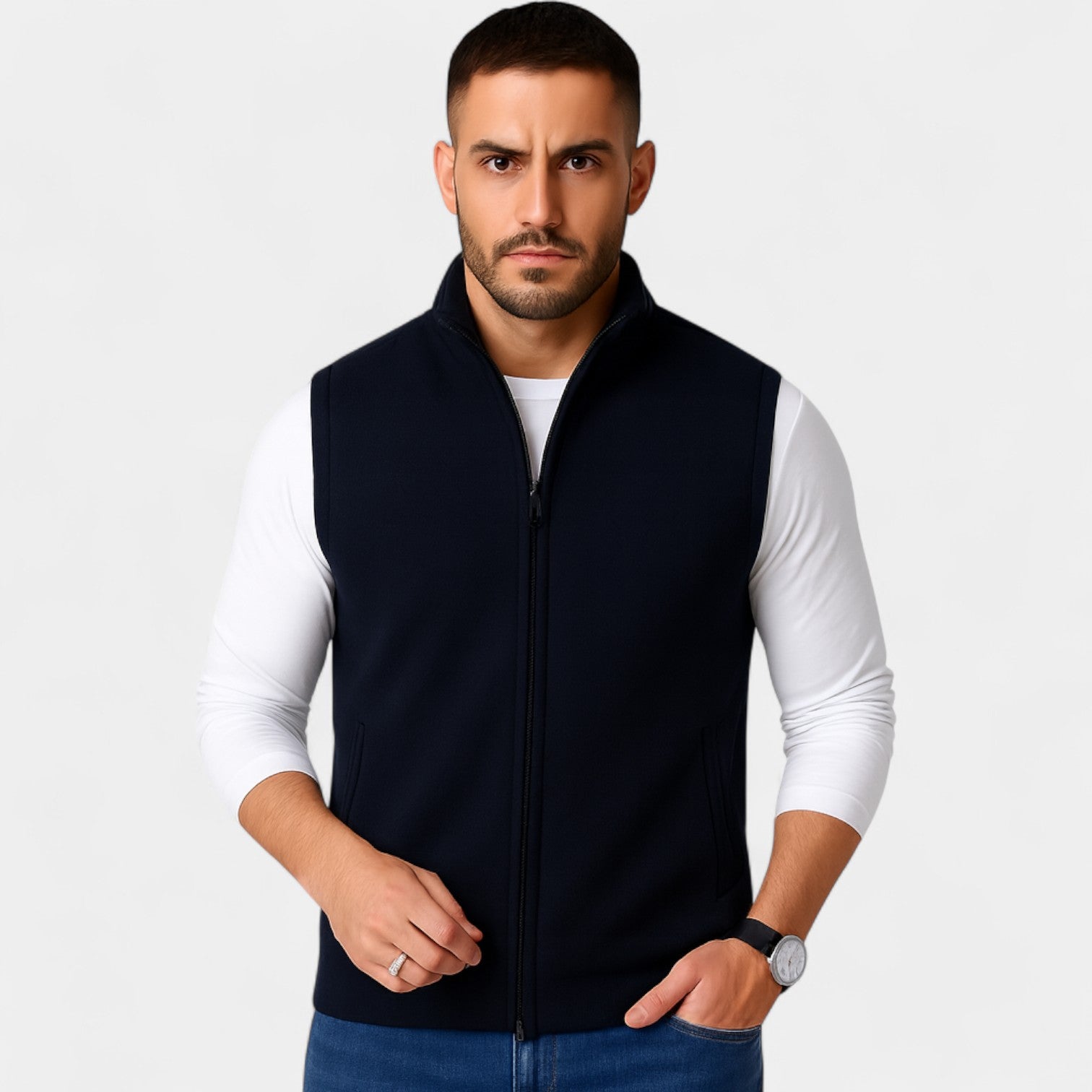 Riche | Gilet sans manches homme maille coton – Épais chaud fermeture zippée