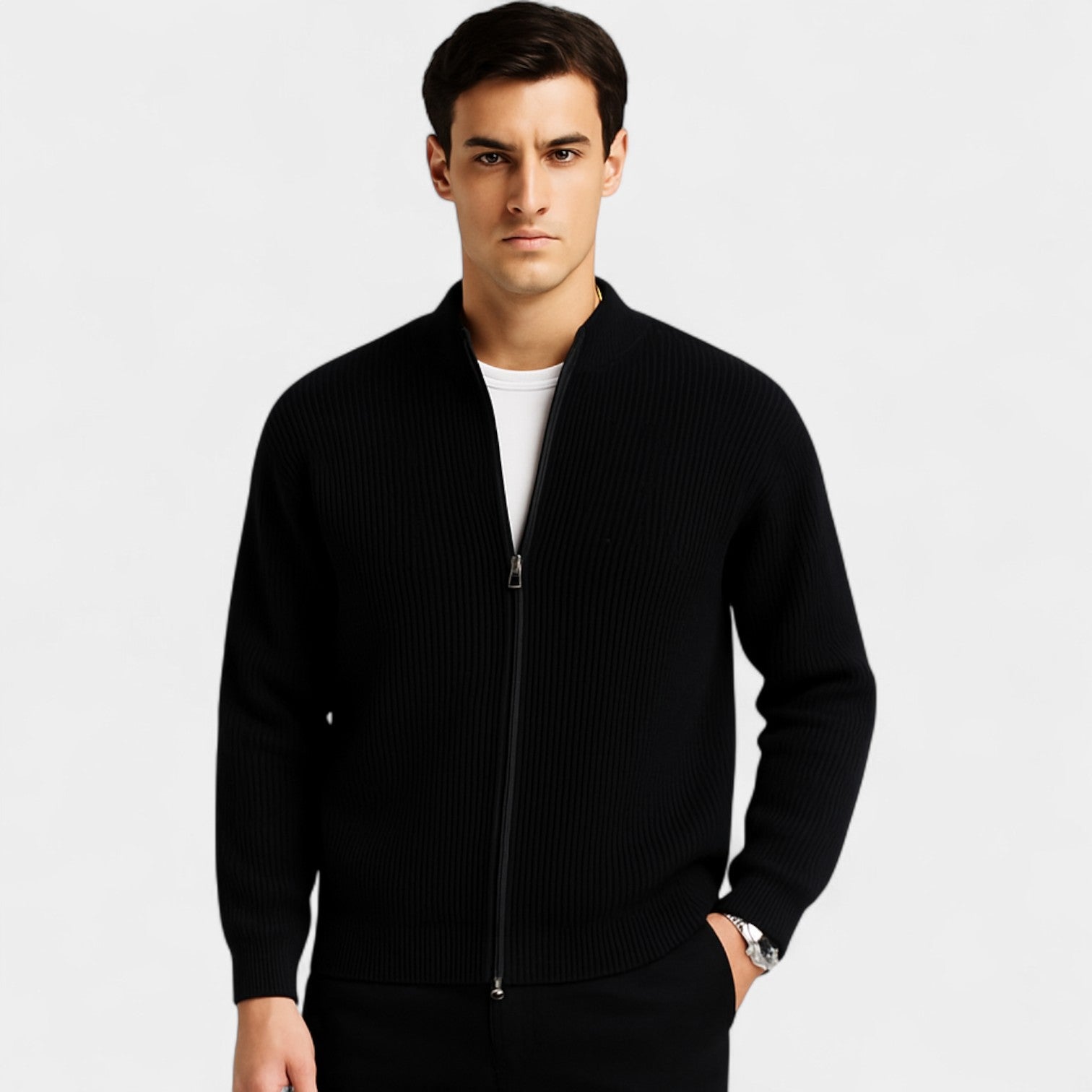 Riche | Cardigan homme maille slim fit – Couche Minimaliste Quotidienne
