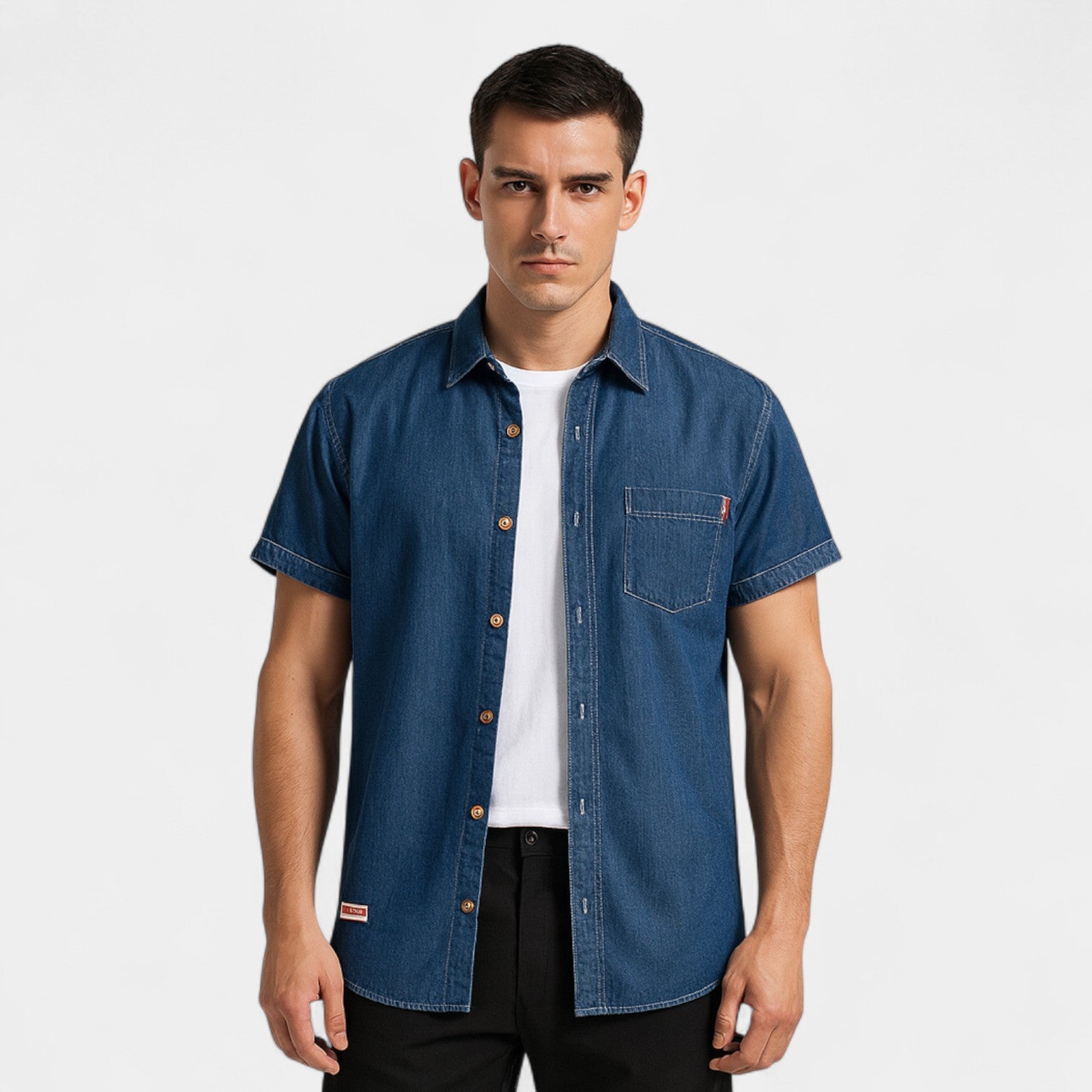 Riche | Surchemise Homme Denim Coton – Manches Courtes Casual