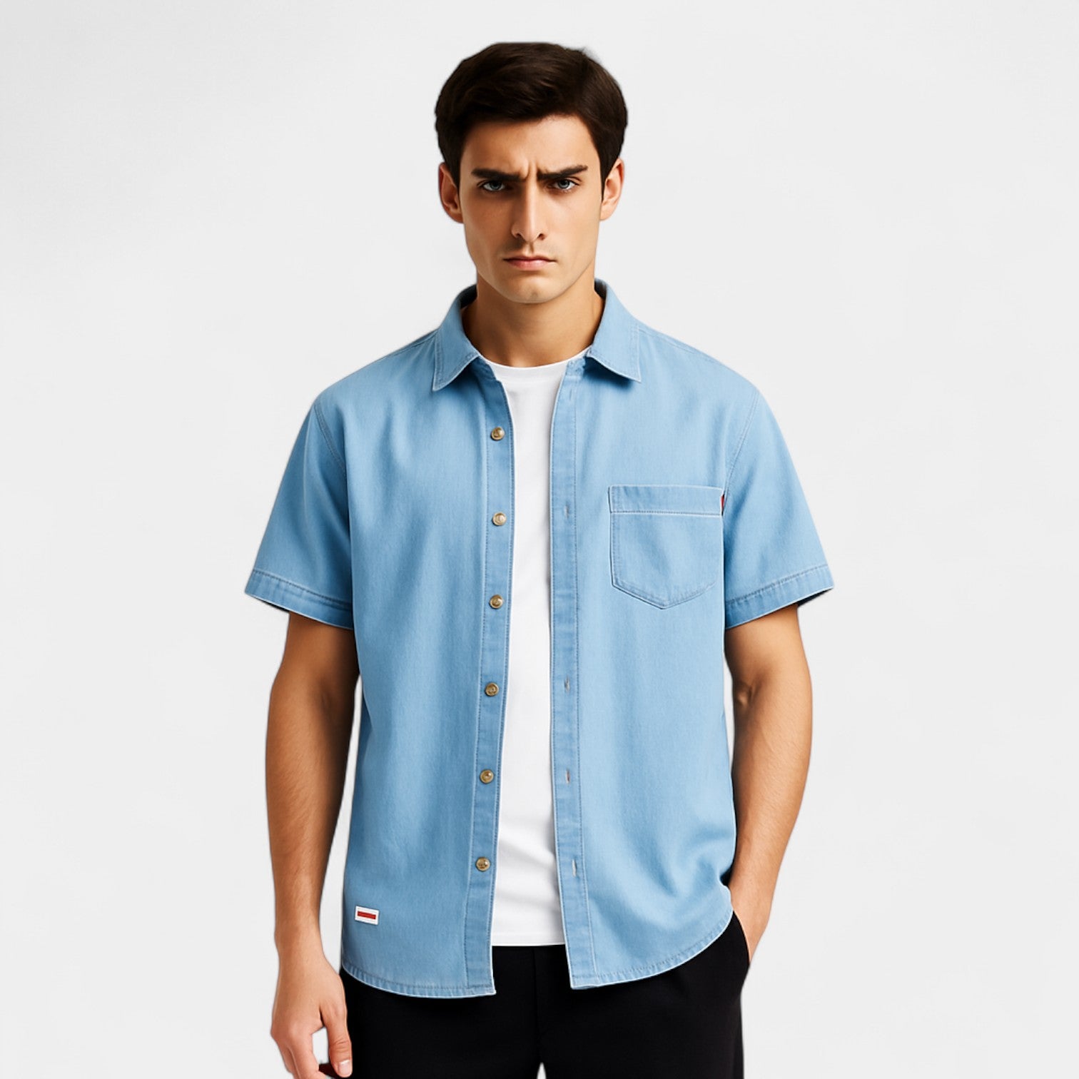 Riche | Surchemise Homme Denim Coton – Manches Courtes Casual
