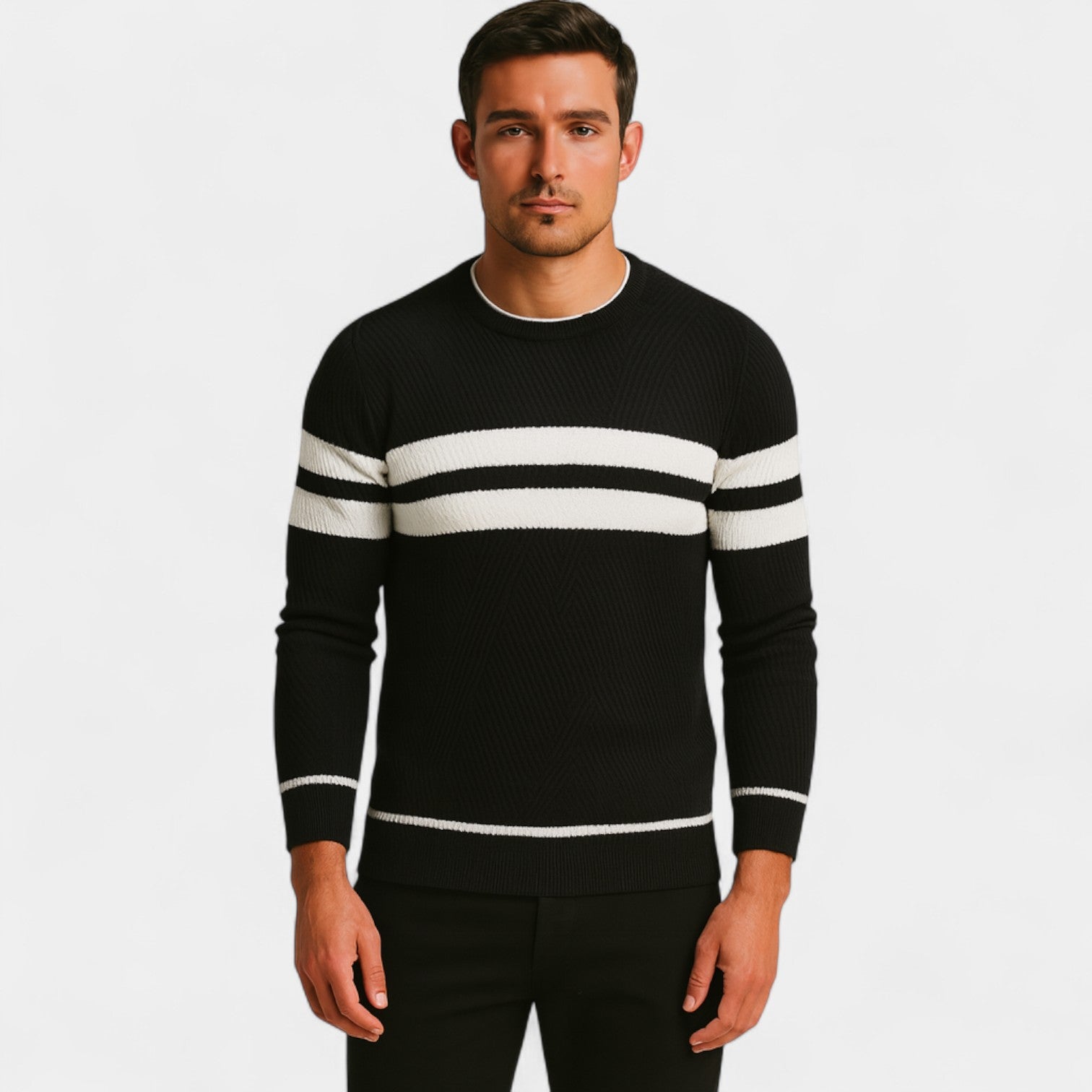 Riche | Pull homme laine rayé – décontracté raffiné