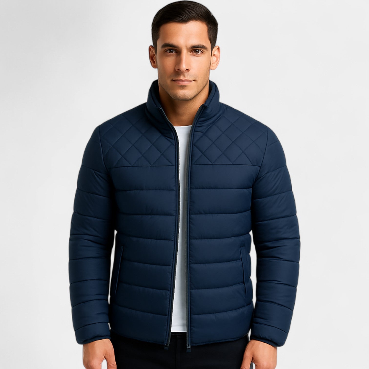 Riche | Doudoune homme hiver col montant – matelassée unie casual