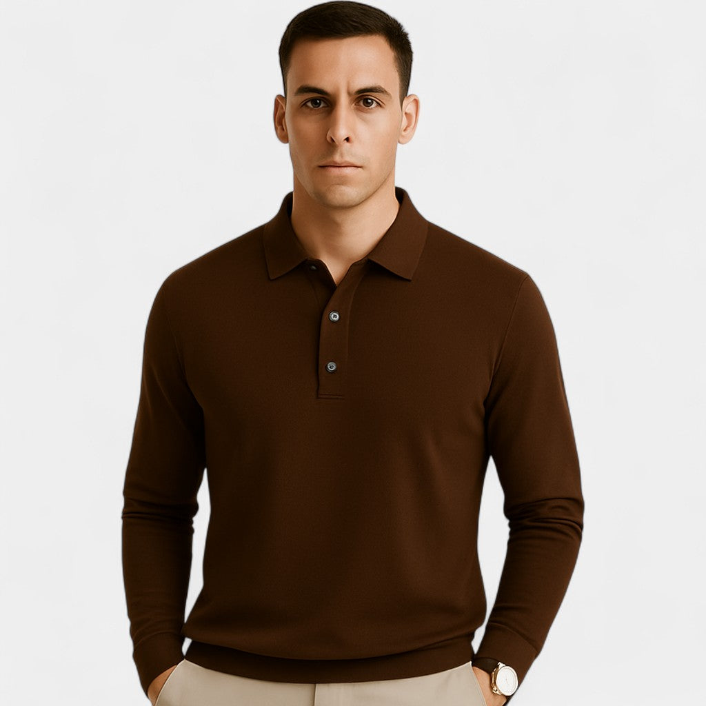 Riche | Polo til mænd i bomuld med lange ærmer – Formelt minimalistisk snit