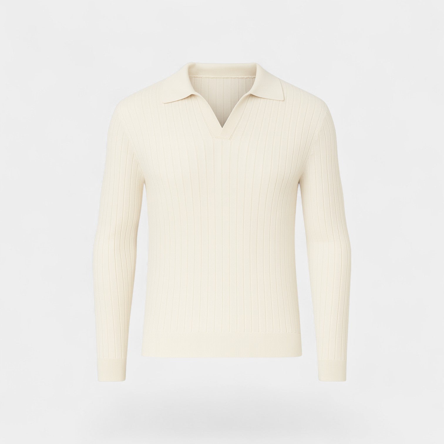 Riche | Polo homme manches longues col V – élégance maille verticale