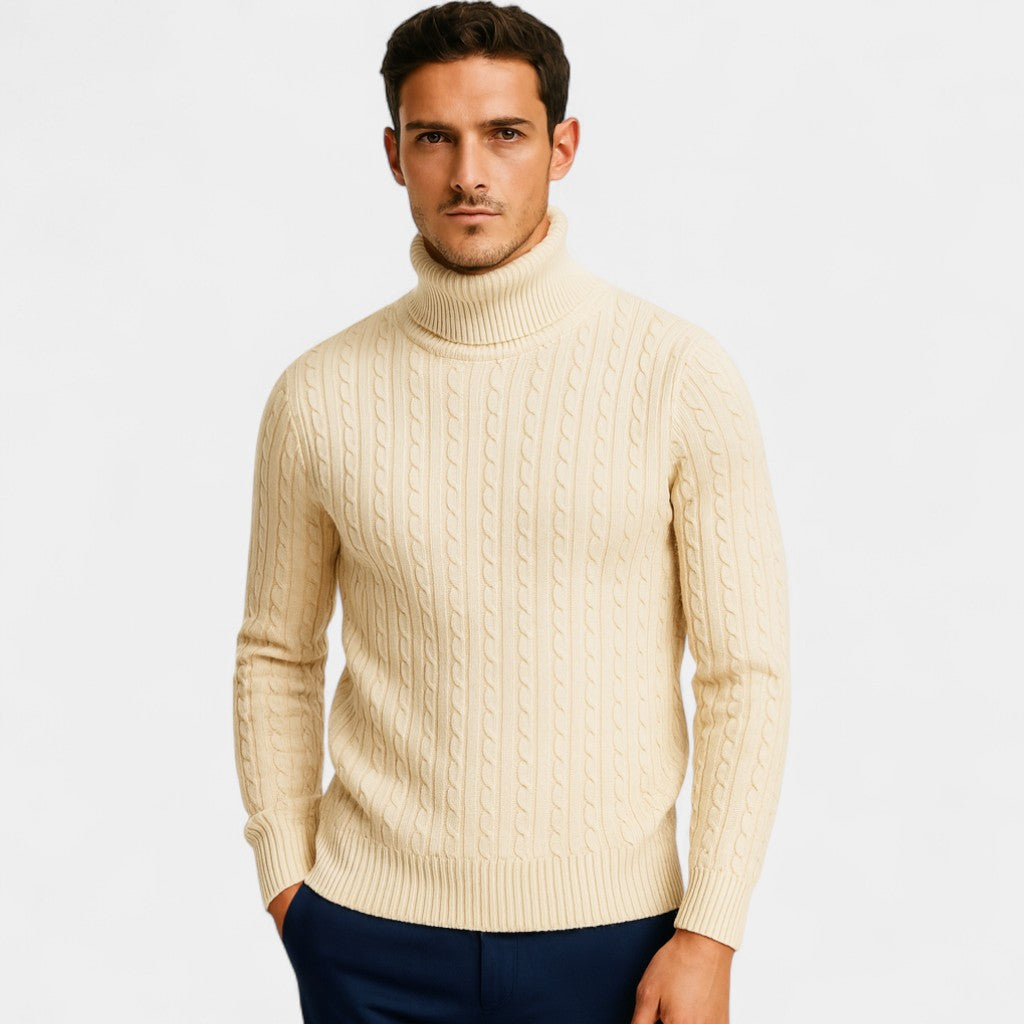 Riche | Pull col roulé homme en – élégance torsadée