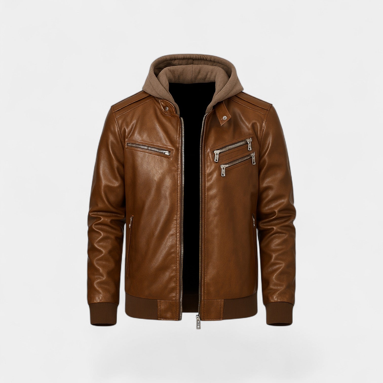 Riche | Manteau Homme Cuir avec Col en Fourrure – Veste Hivernale Classique