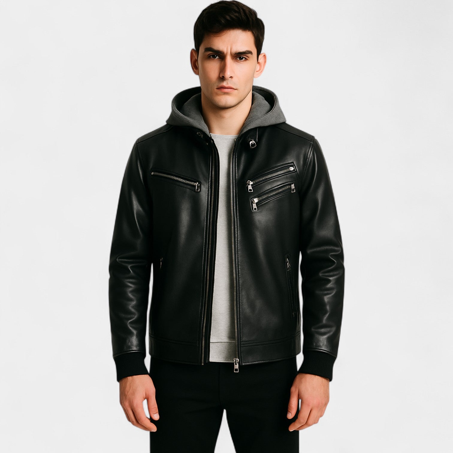 Riche | Manteau Homme Cuir avec Col en Fourrure – Veste Hivernale Classique