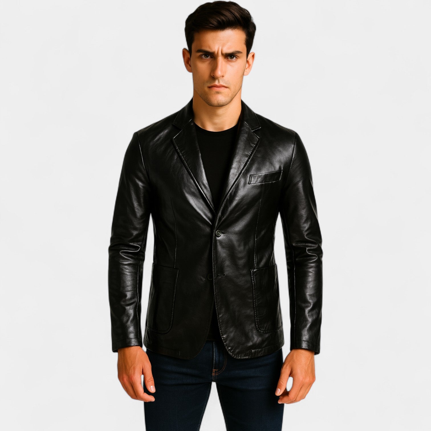 Riche | Blazer homme cuir - slim fit revers boutonné