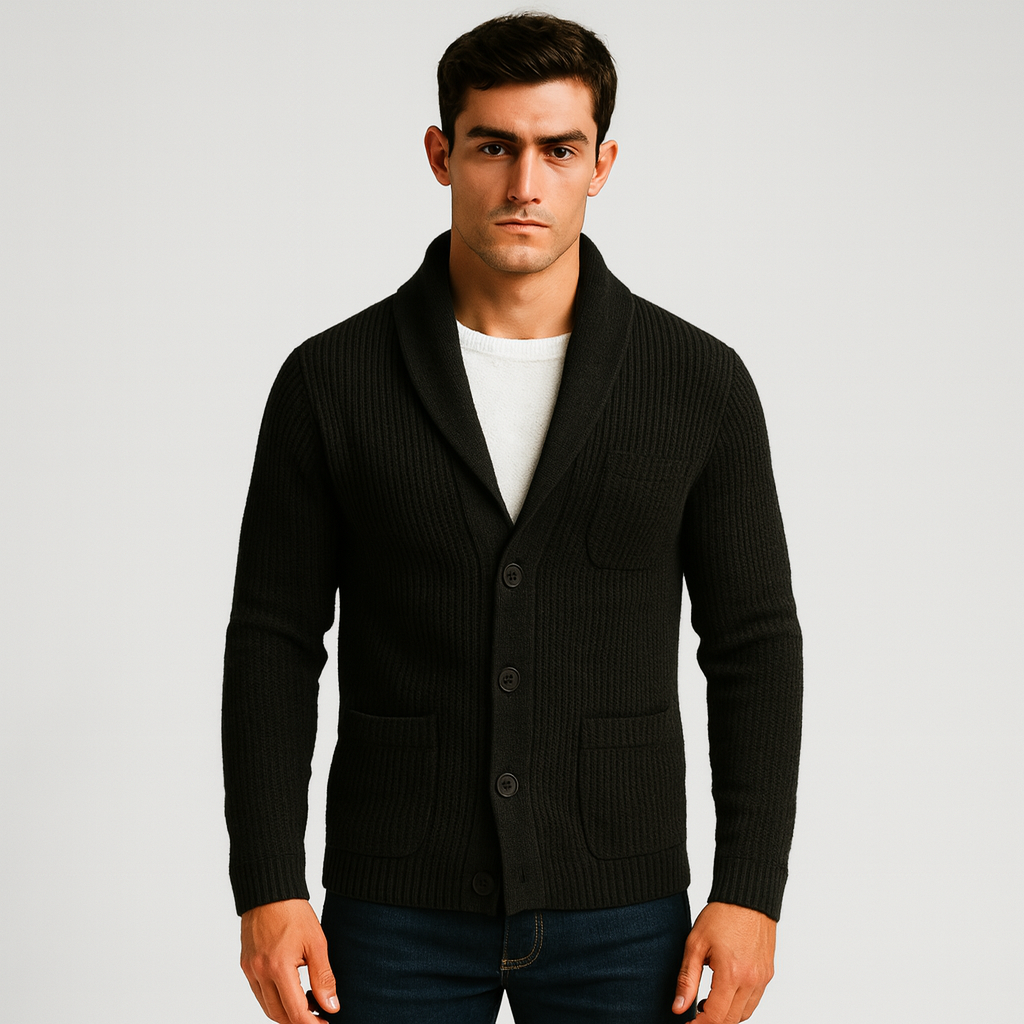 Riche | Cardigan homme tricoté laine col V – Style minimaliste intemporel