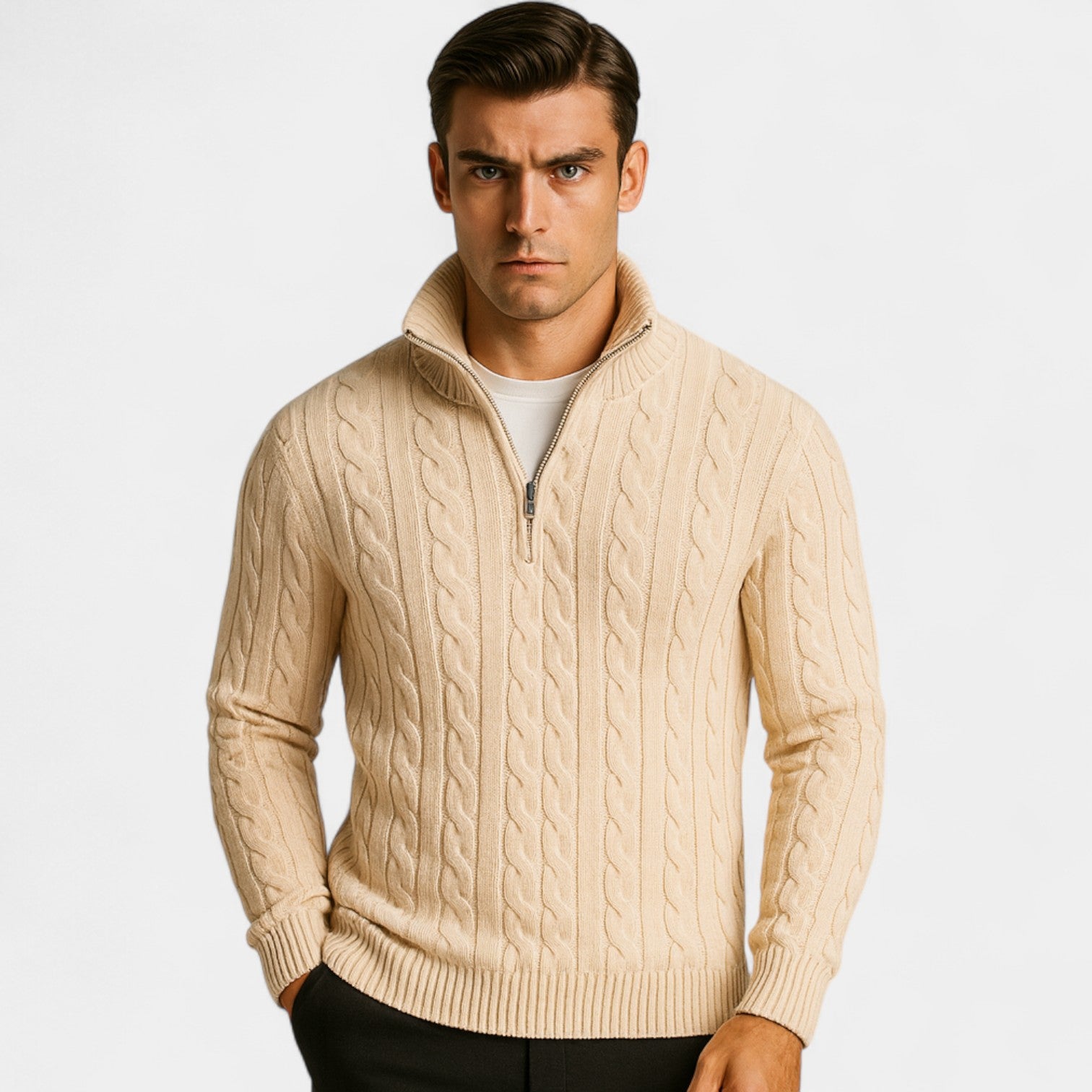 Riche | Pull zippé quart homme coton maille – Style minimaliste raffiné quotidien