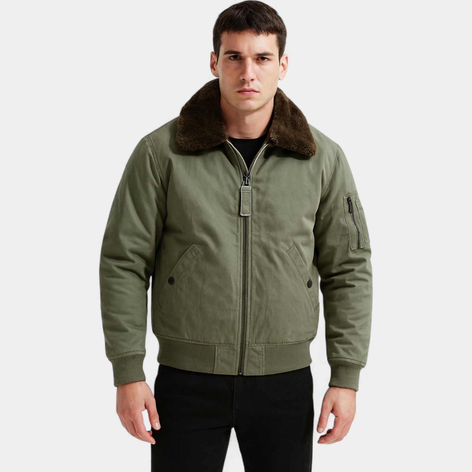 Riche | Bomber homme coton col fourrure – Classique Air Force