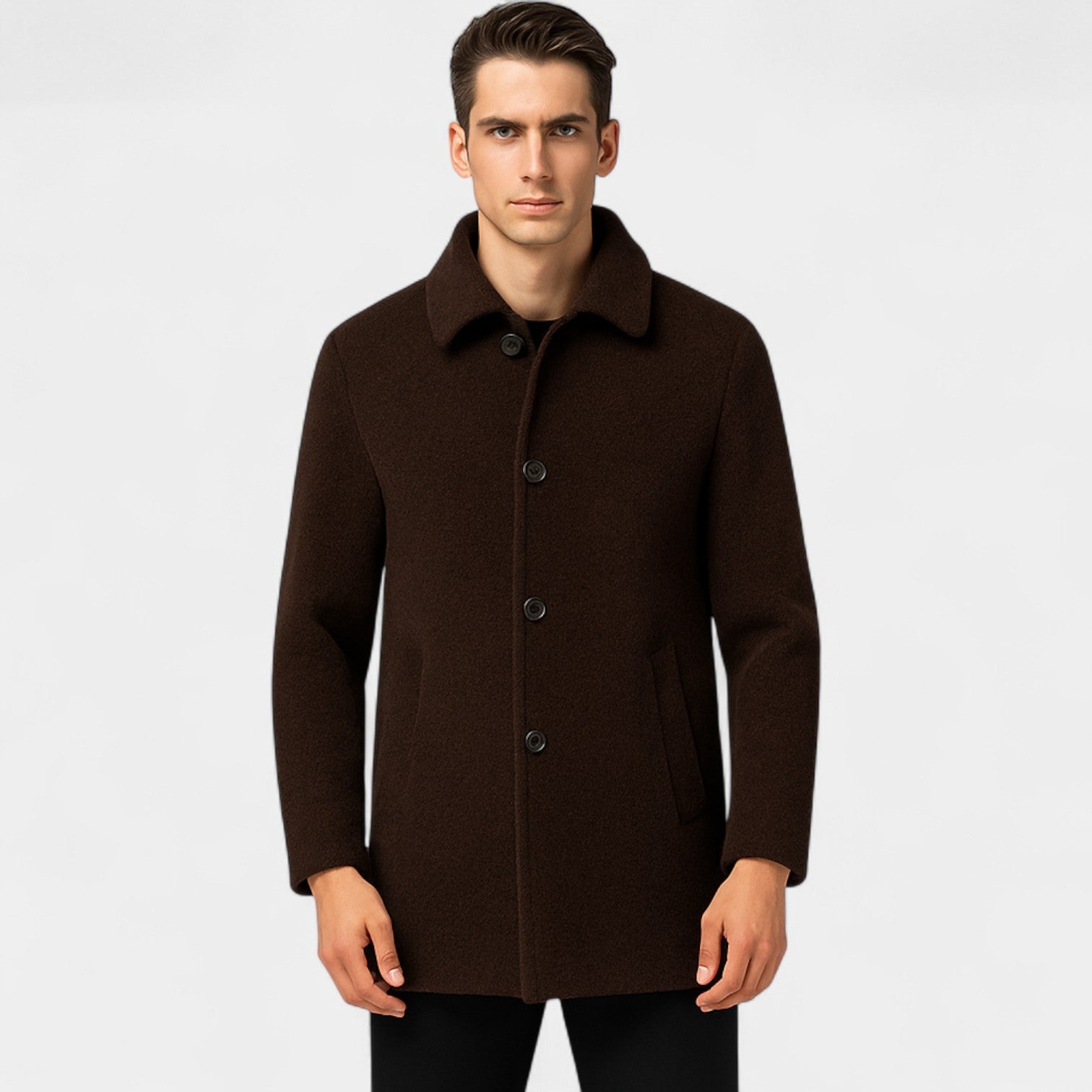 Riche | Manteau trench en laine homme col doublé de fourrure – Élégance d’hiver intemporelle