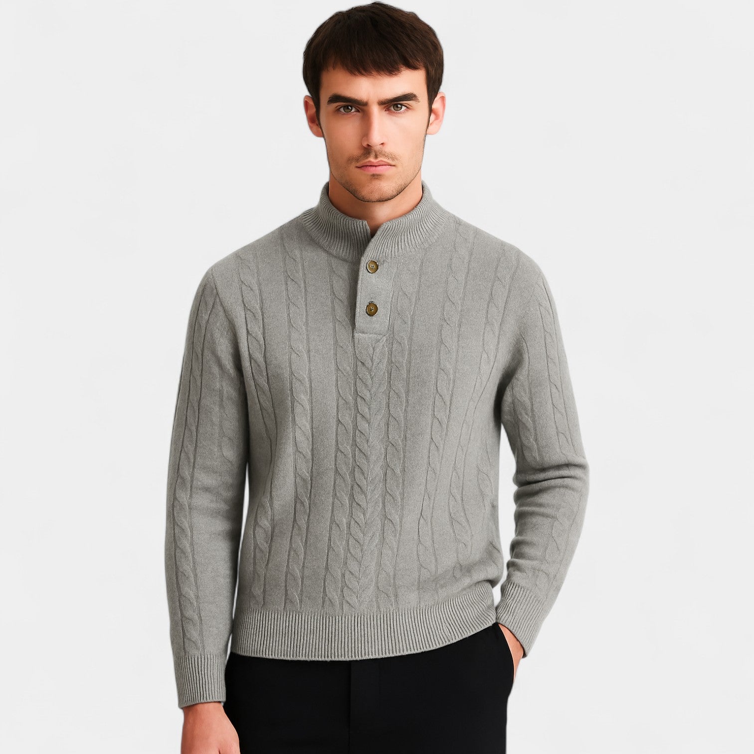 Riche | Pull homme maille torsadée - Boutons quart coupe raffinée