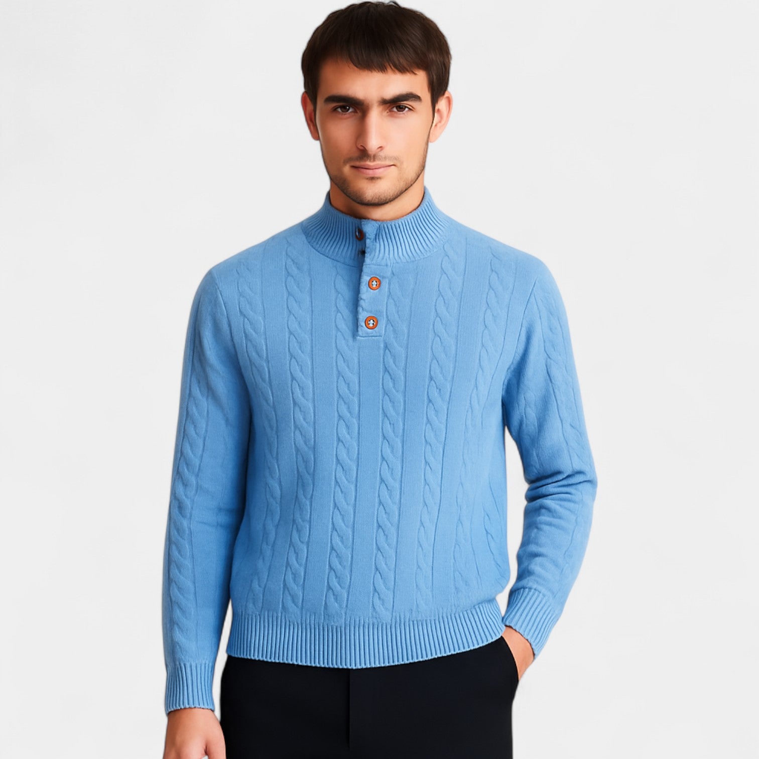 Riche | Pull homme maille torsadée - Boutons quart coupe raffinée