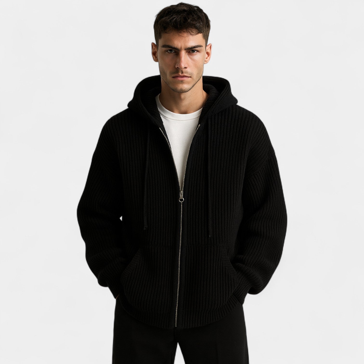 Riche | Gilet zippé à capuche homme en maille – élégance décontractée raffinée