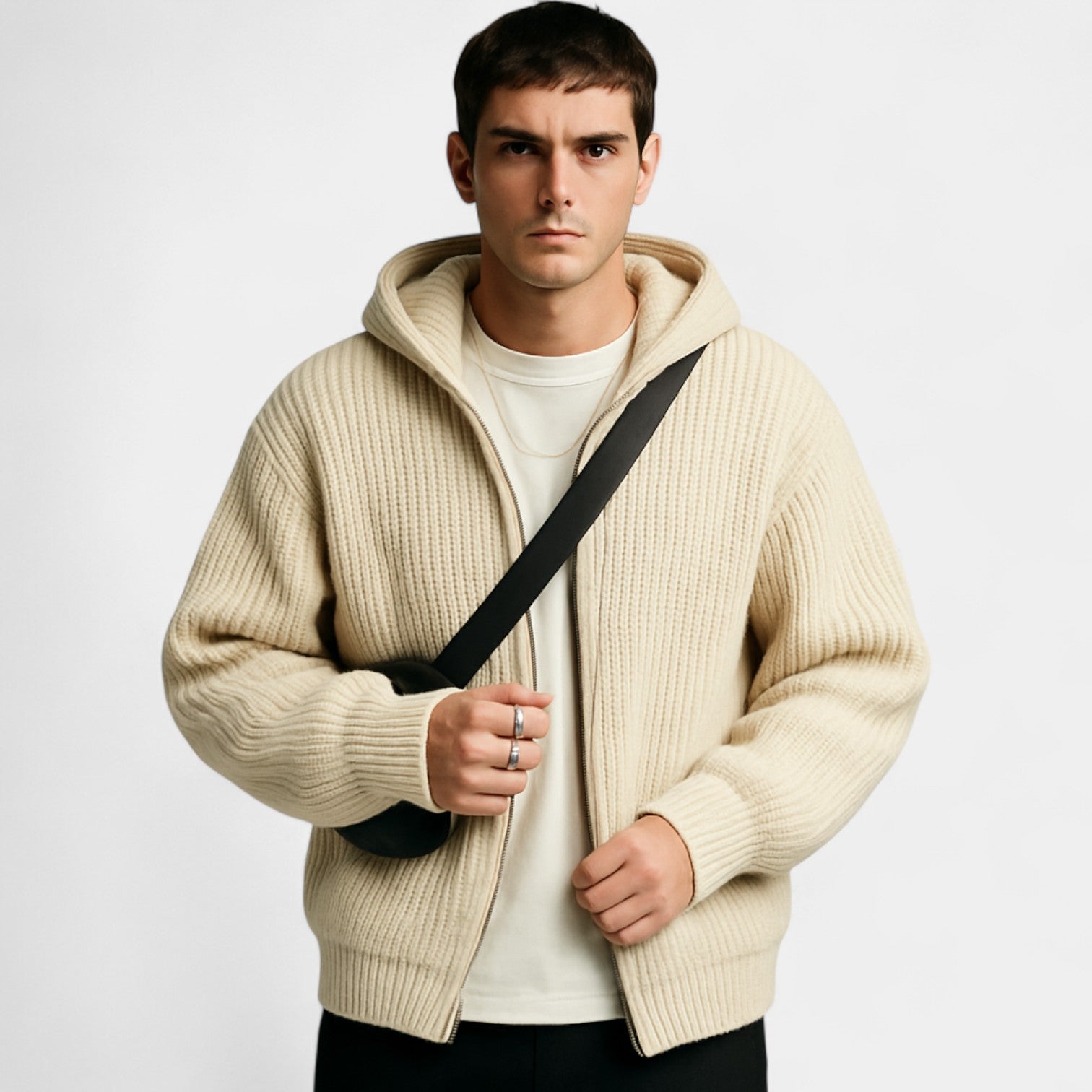 Riche | Gilet zippé à capuche homme en maille – élégance décontractée raffinée