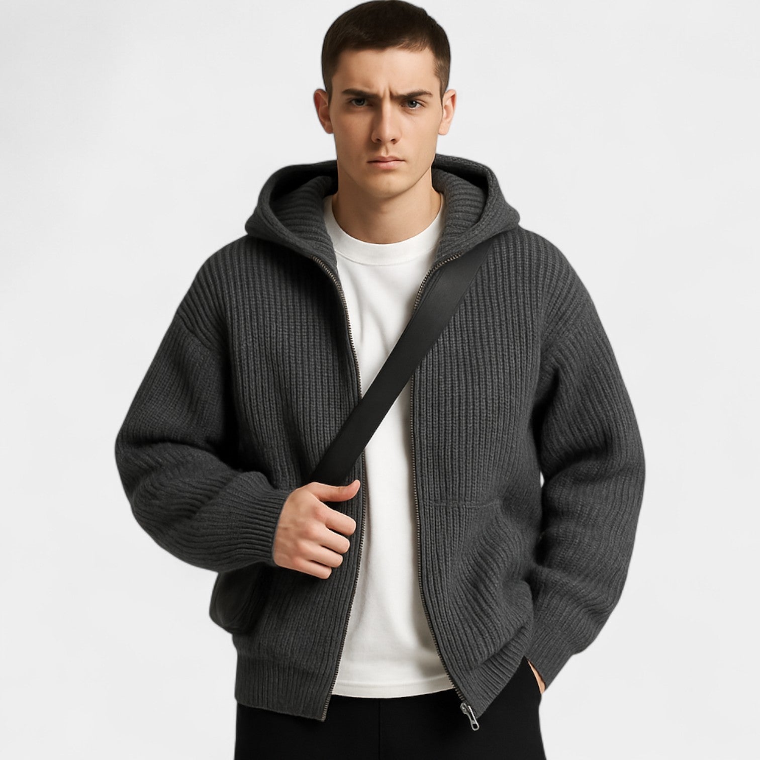 Riche | Gilet zippé à capuche homme en maille – élégance décontractée raffinée