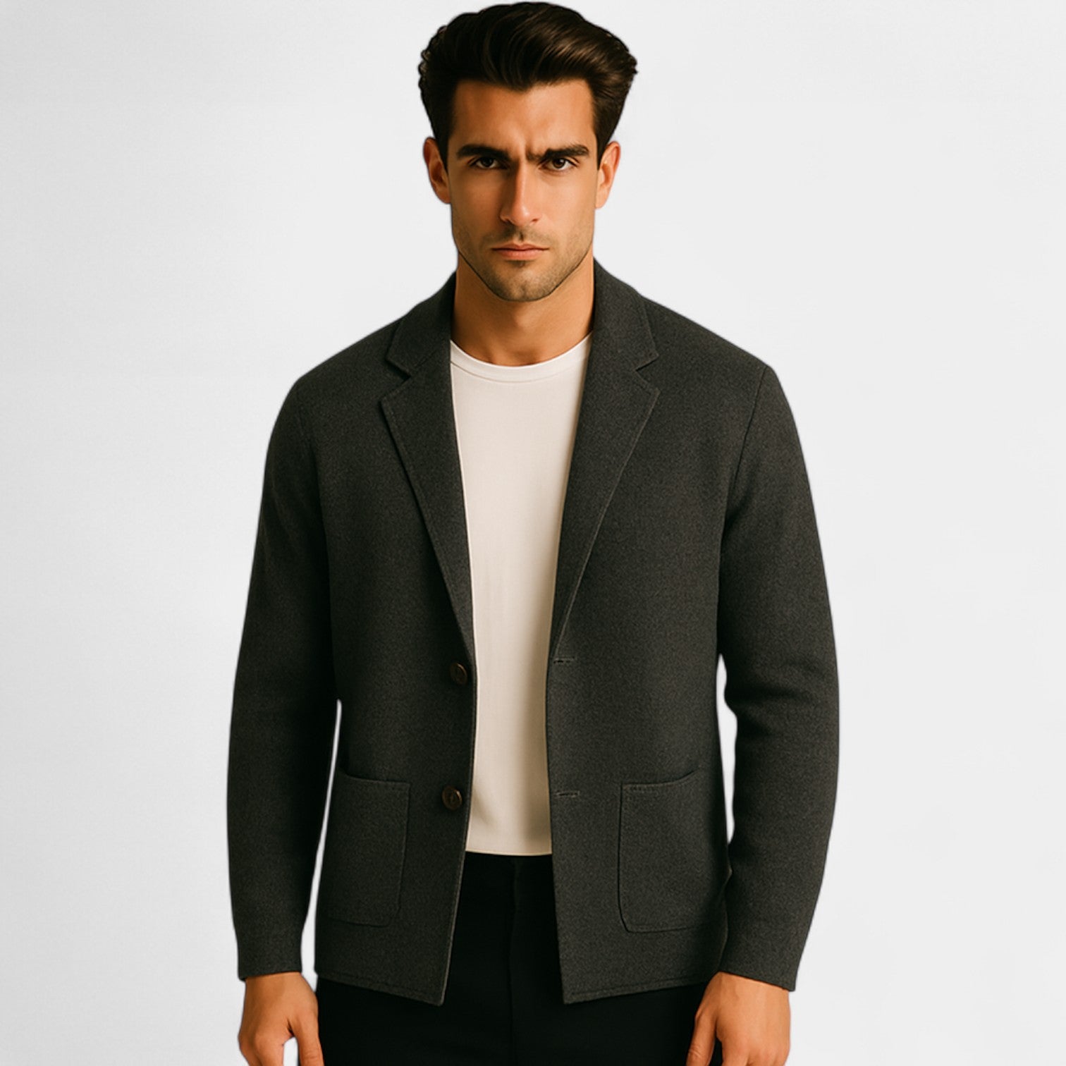 Riche | Cardigan homme coton mercerisé - Col V boutonné tricoté