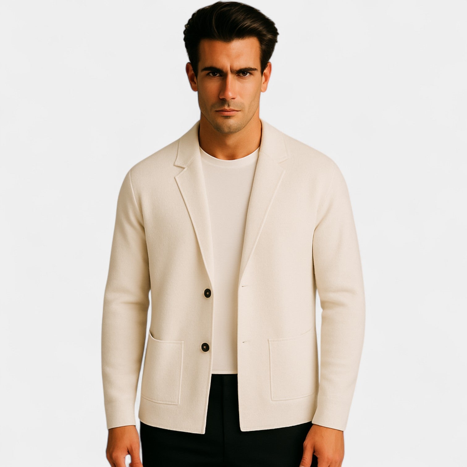 Riche | Cardigan homme coton mercerisé - Col V boutonné tricoté