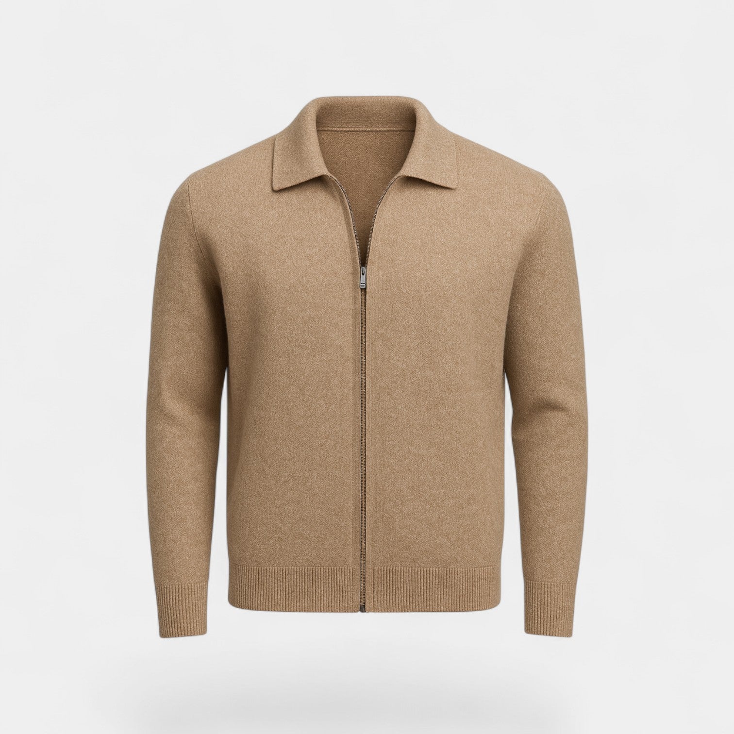 Riche | Cardigan homme laine mérinos – Tricot col revers zippé coupe raffinée